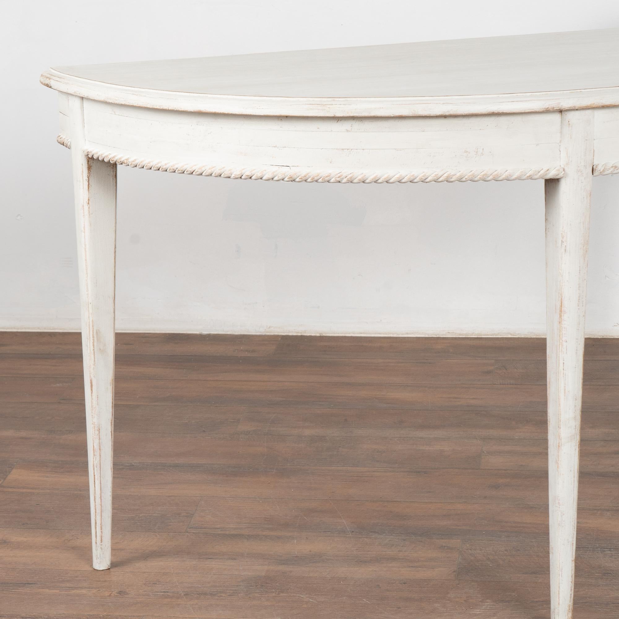Pair, White Gustavian Demi Lune Side Tables Consoles, circa 1880 For Sale 4