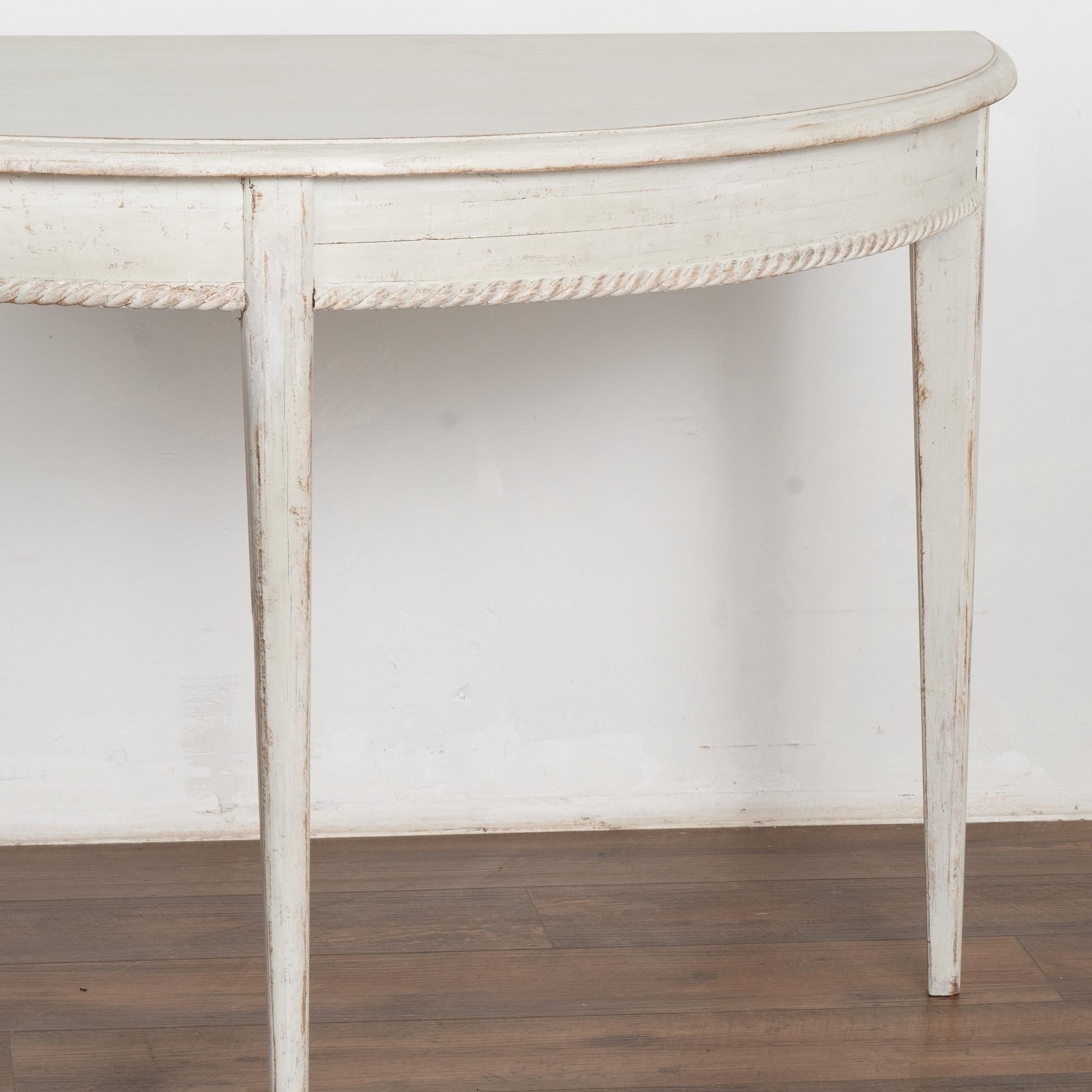 Pair, White Gustavian Demi Lune Side Tables Consoles, circa 1880 For Sale 5