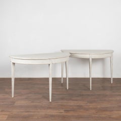 Pair, White Gustavian Demi Lune Side Tables Consoles, circa 1880