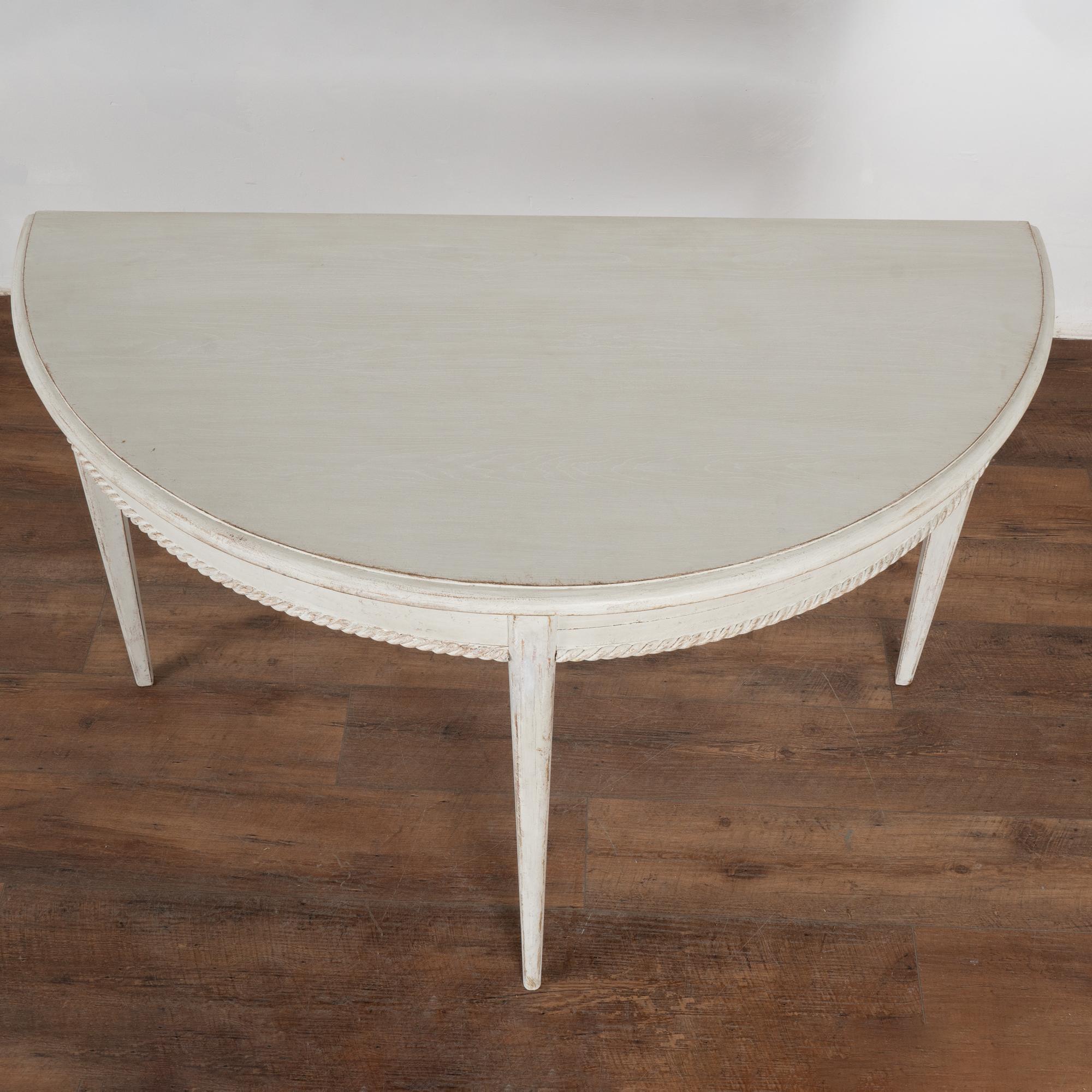 19th Century Pair, White Gustavian Demi Lune Side Tables Consoles, circa 1880 For Sale