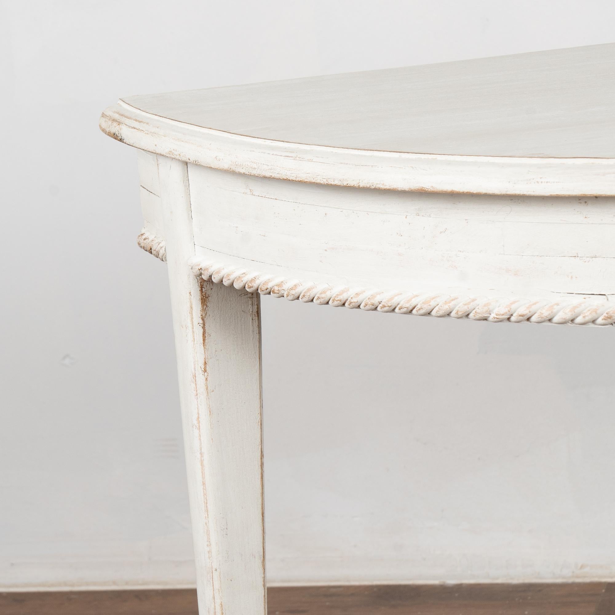 Pair, White Gustavian Demi Lune Side Tables Consoles, circa 1880 For Sale 1