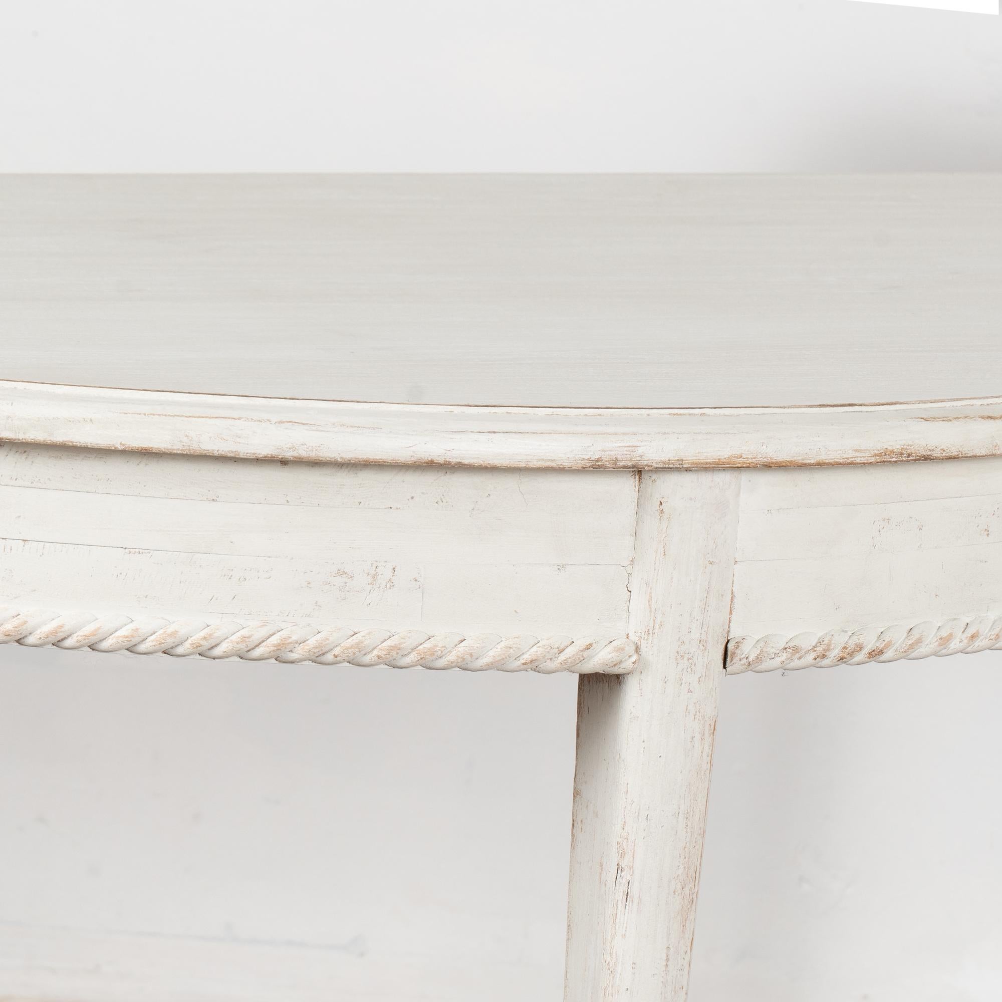 Pair, White Gustavian Demi Lune Side Tables Consoles, circa 1880 For Sale 2