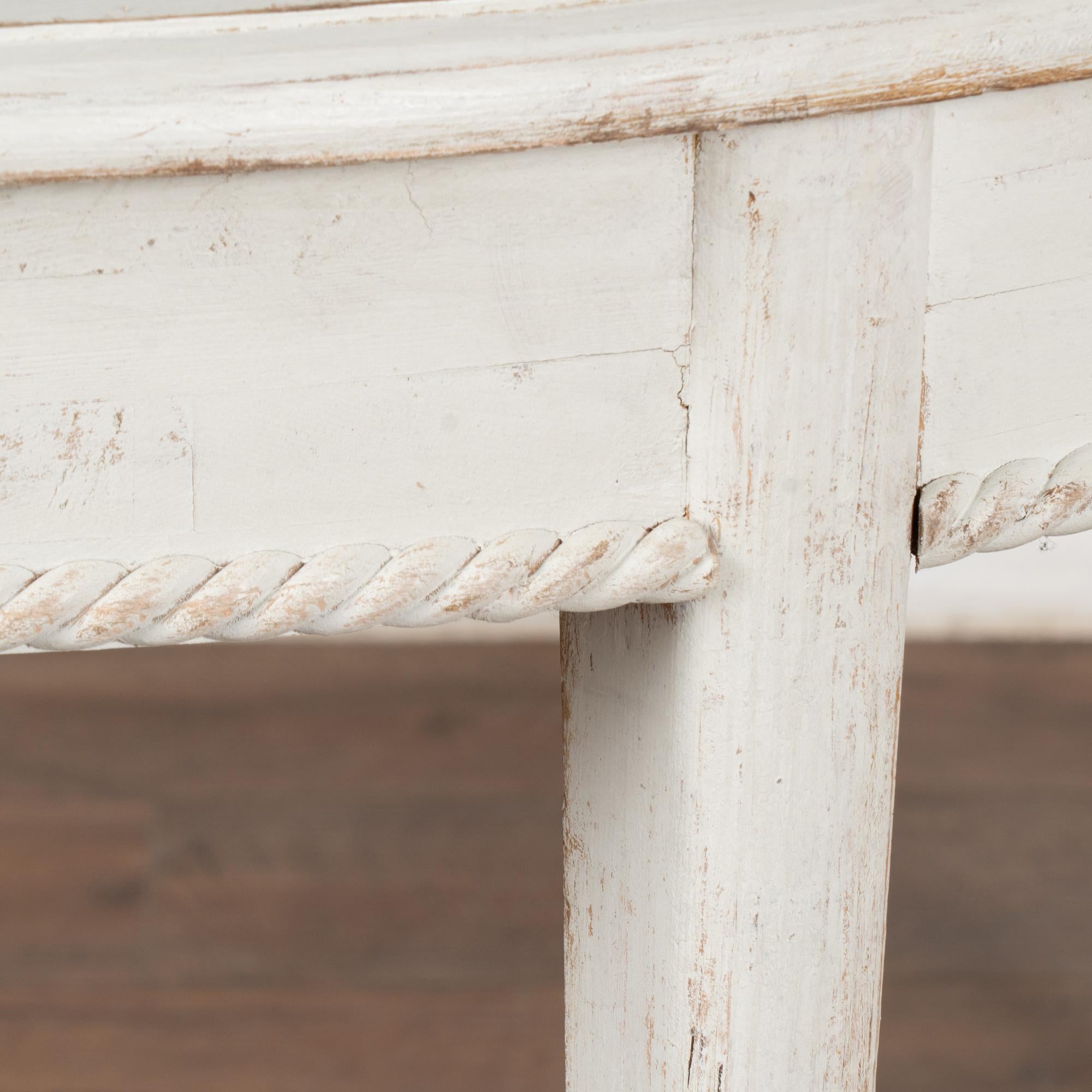 Pair, White Gustavian Demi Lune Side Tables Consoles, circa 1880 For Sale 3