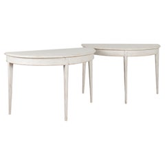 Pair, White Gustavian Demi Lune Side Tables Consoles, circa 1880
