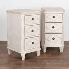 Pair, White Gustavian Narrow Chest of Drawers, Sweden circa 1860-80