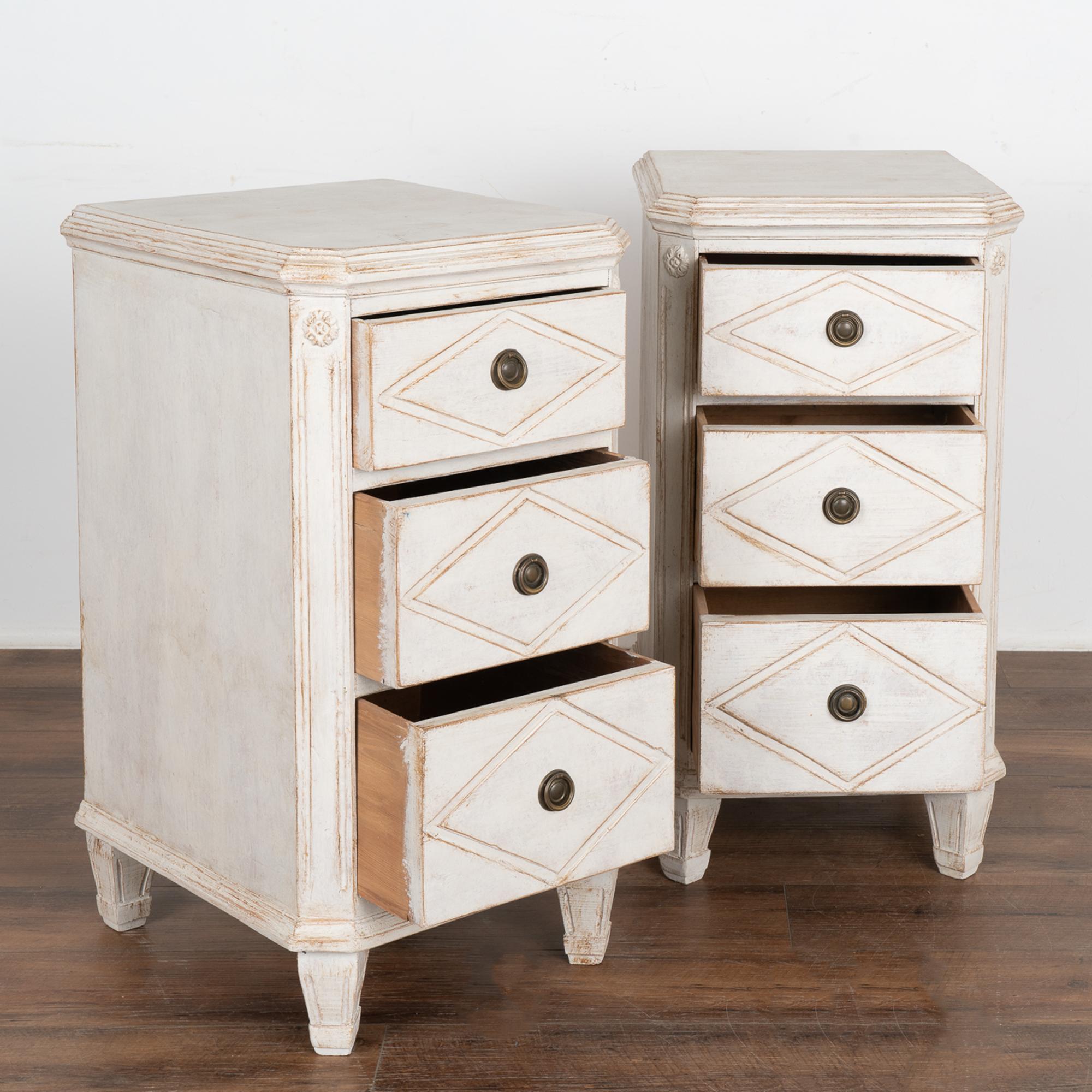 Swedish Pair, White Gustavian Narrow Chest of Drawers, Sweden circa 1860-80