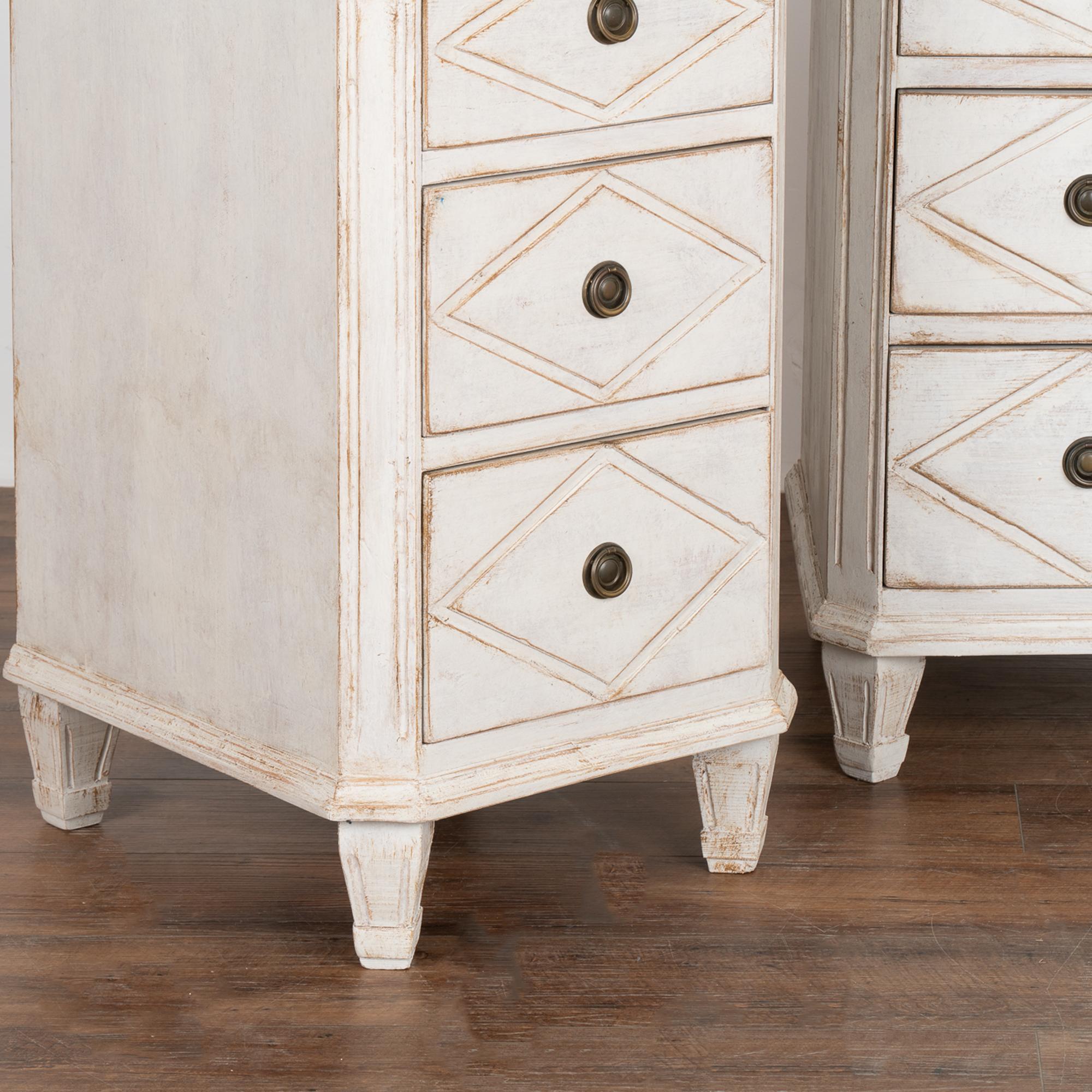 Wood Pair, White Gustavian Narrow Chest of Drawers, Sweden circa 1860-80