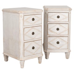 Pair, White Gustavian Narrow Chest of Drawers, Sweden circa 1860-80