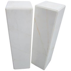 Retro Pair of White Marble Pedestals