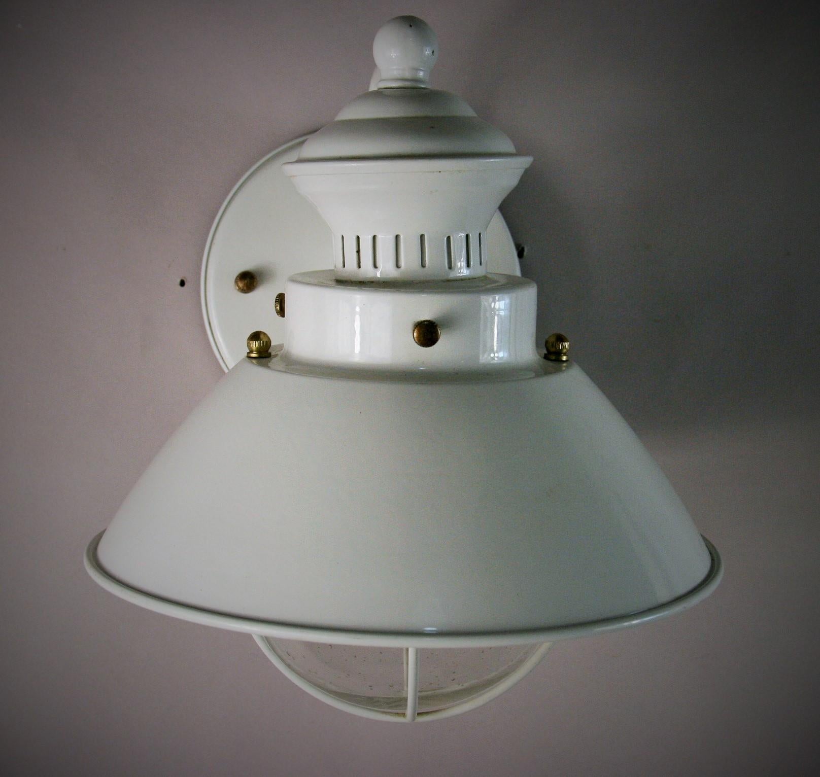 Metal Pair of White Nautical Lantern Sconces For Sale