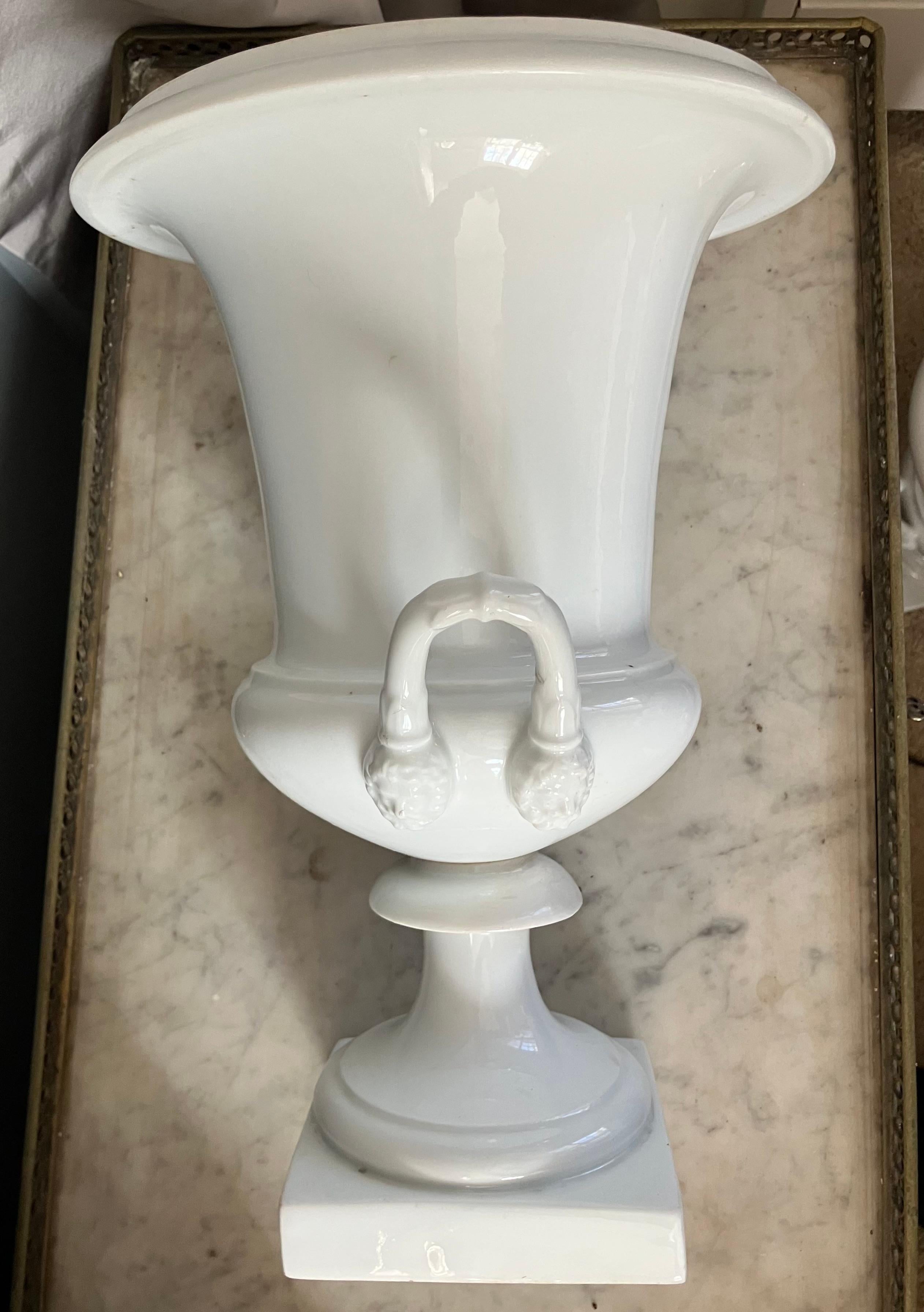 Pair White Neoclassical Campagna Vases For Sale 3