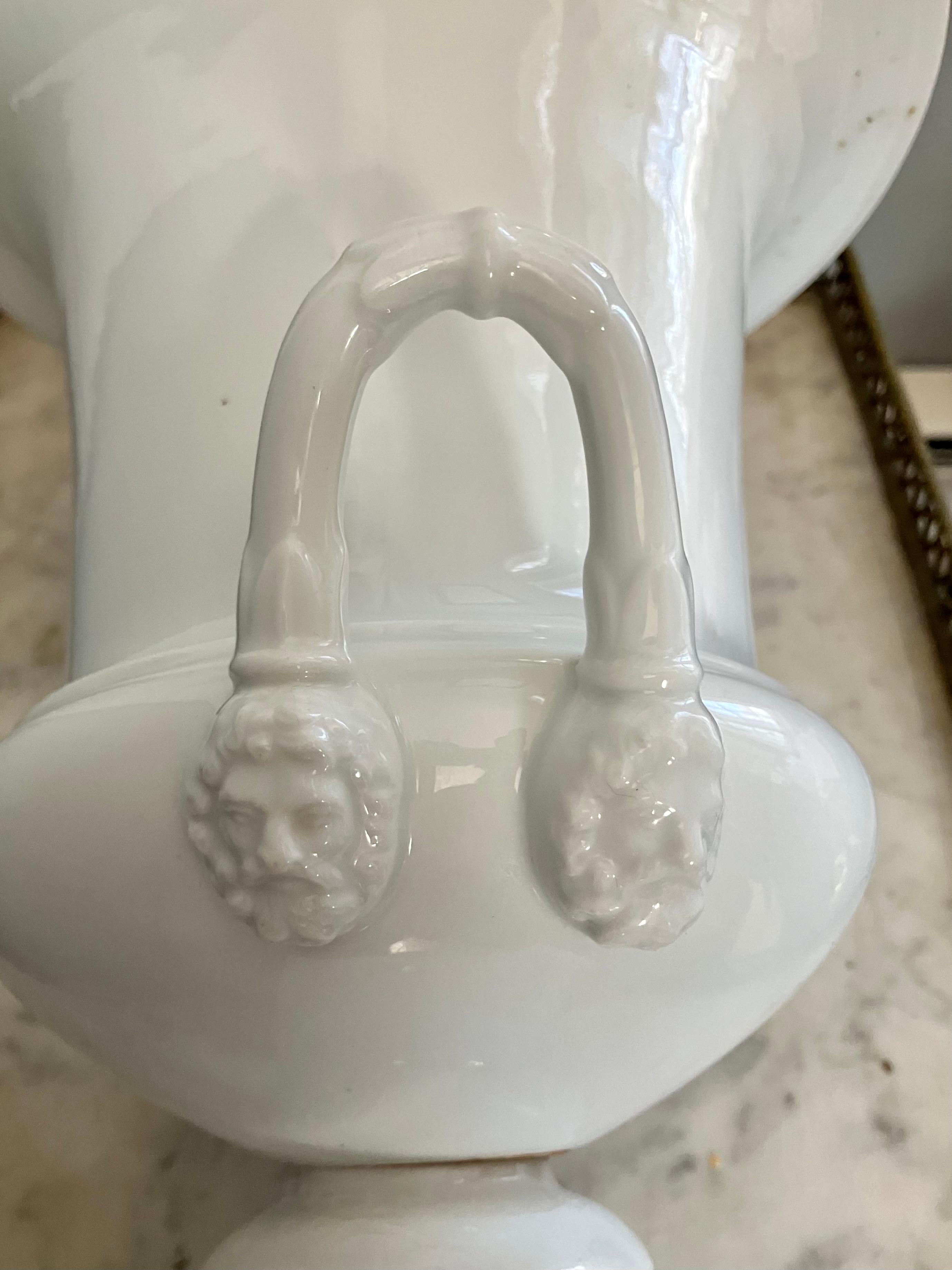 Pair White Neoclassical Campagna Vases For Sale 4