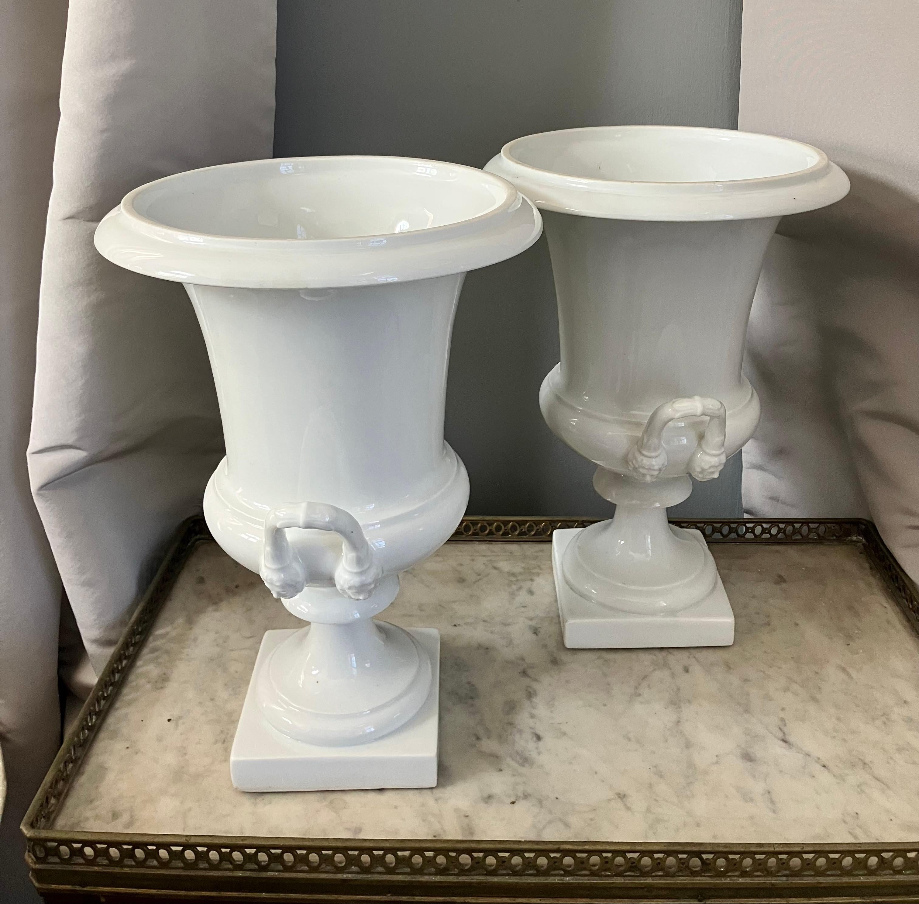 Empire Pair White Neoclassical Campagna Vases For Sale