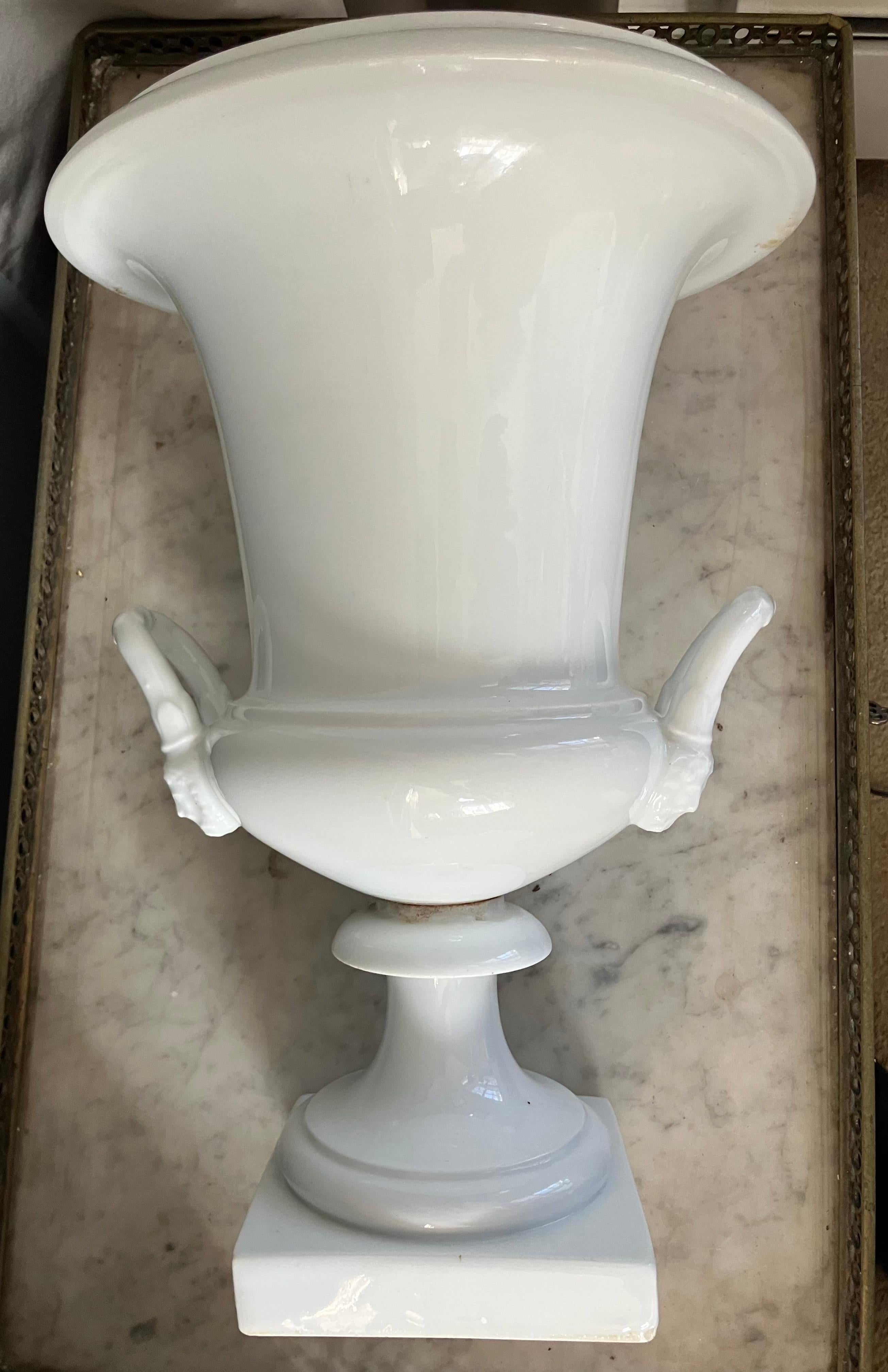 French Pair White Neoclassical Campagna Vases For Sale