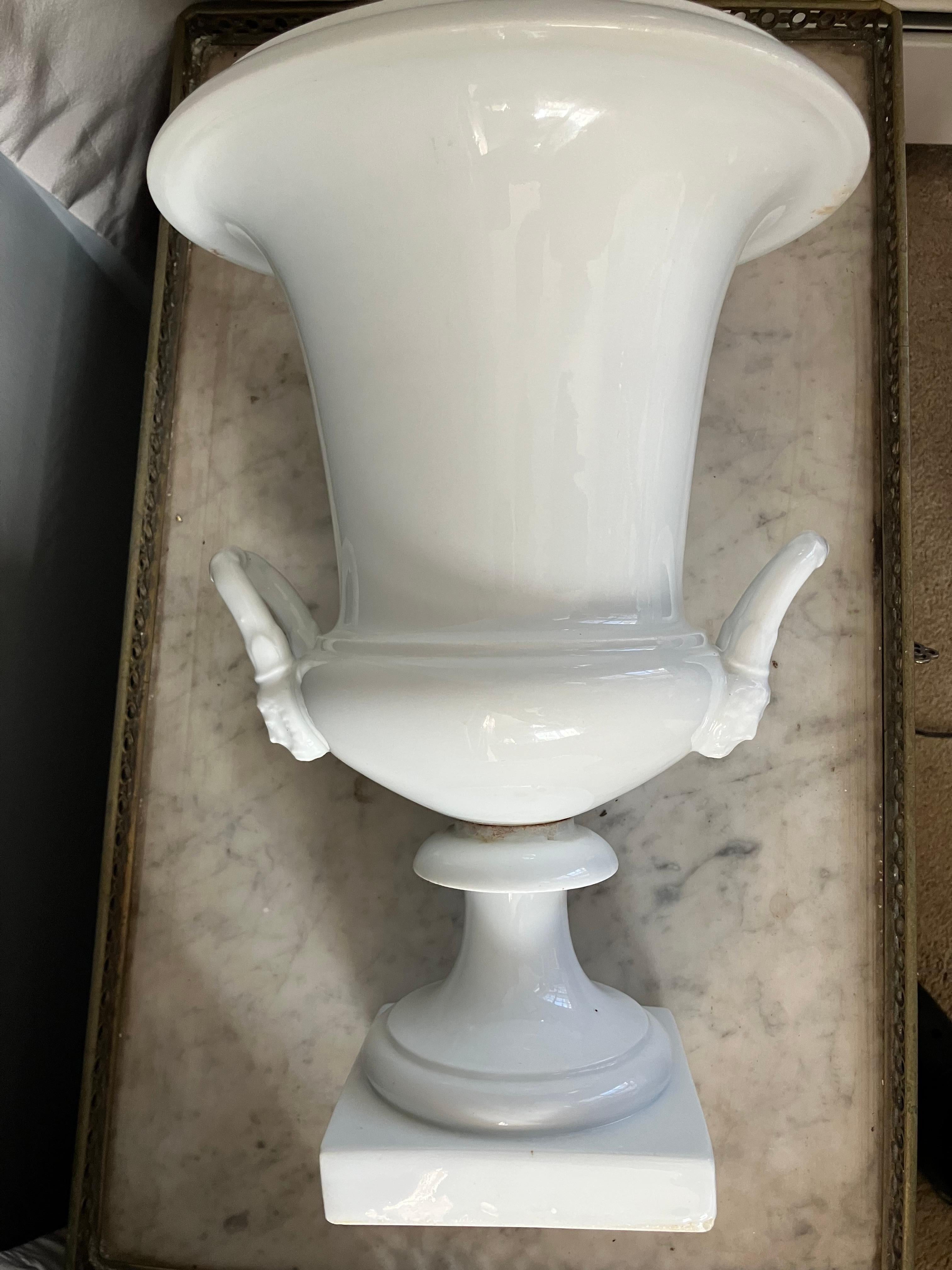 Porcelain Pair White Neoclassical Campagna Vases For Sale