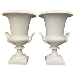Pair White Neoclassical Campagna Vases