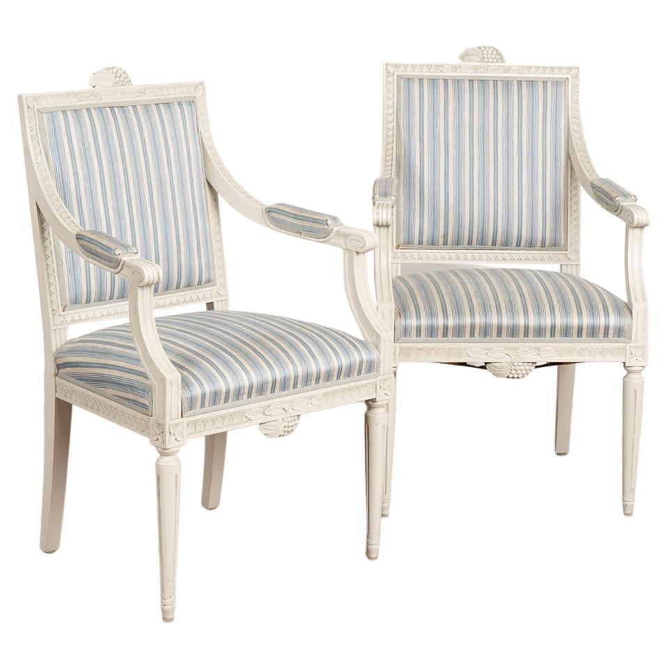 Pair, White Painted Arm Chairs, Sweden circa 1900s For Sale