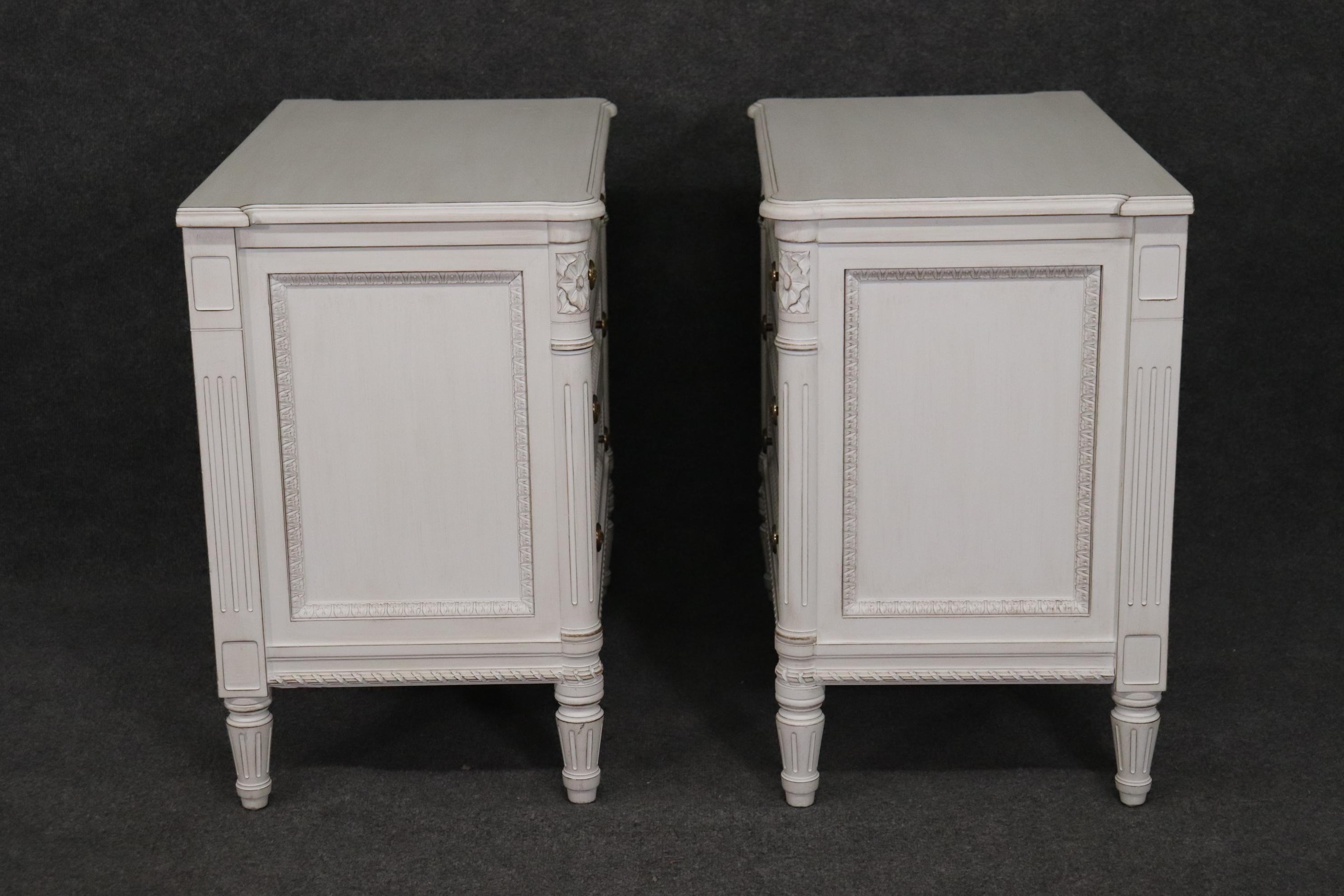 Walnut Pair White Painted French Louis XVI Carved Louis XVI Nightstands