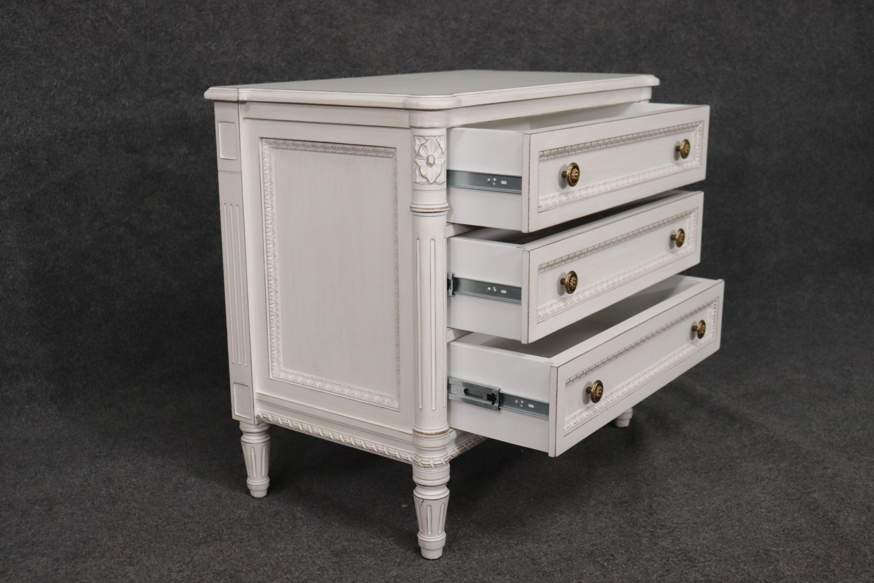 Pair White Painted French Louis XVI Carved Louis XVI Nightstands 1