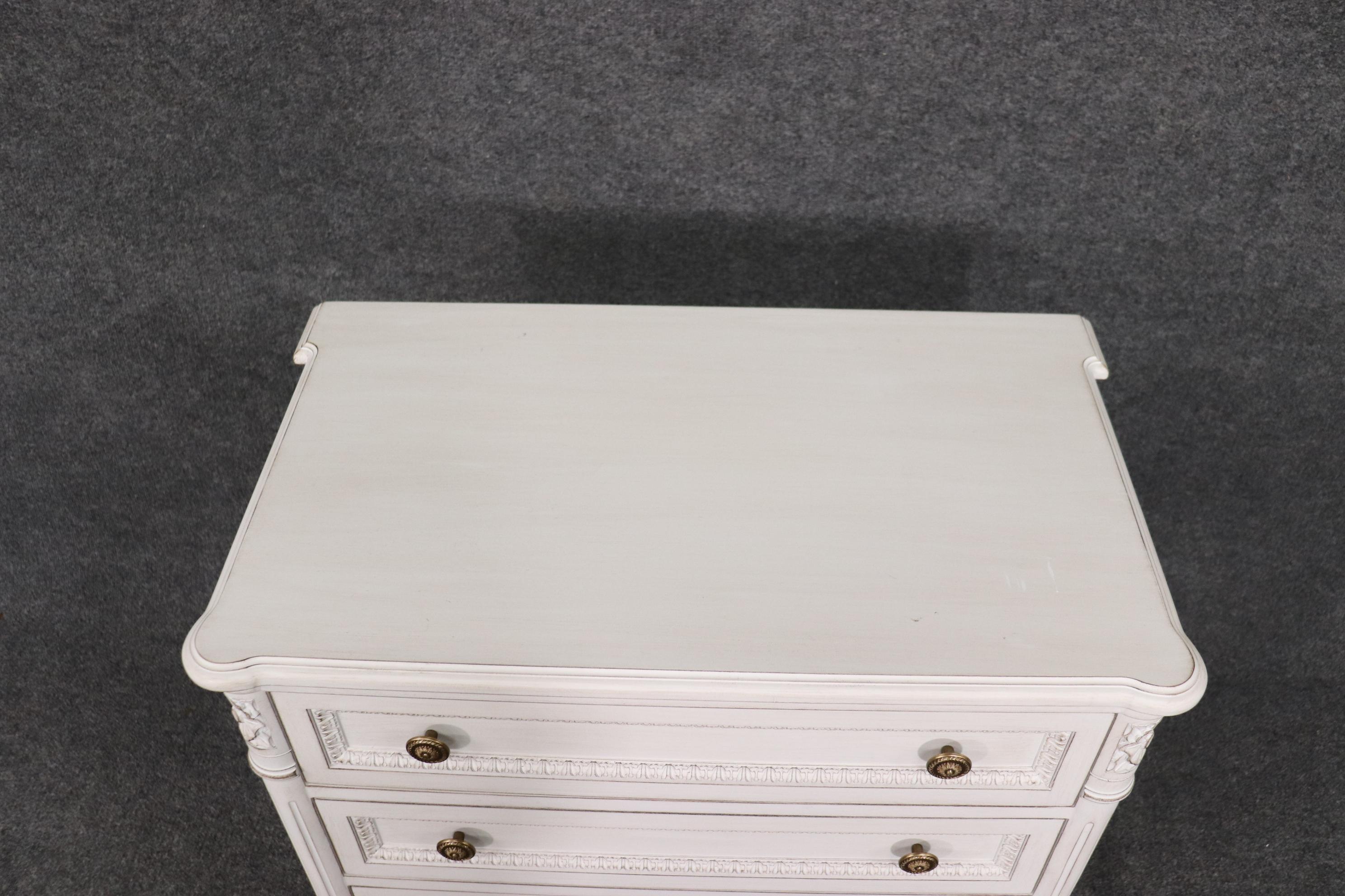 Pair White Painted French Louis XVI Carved Louis XVI Nightstands 2