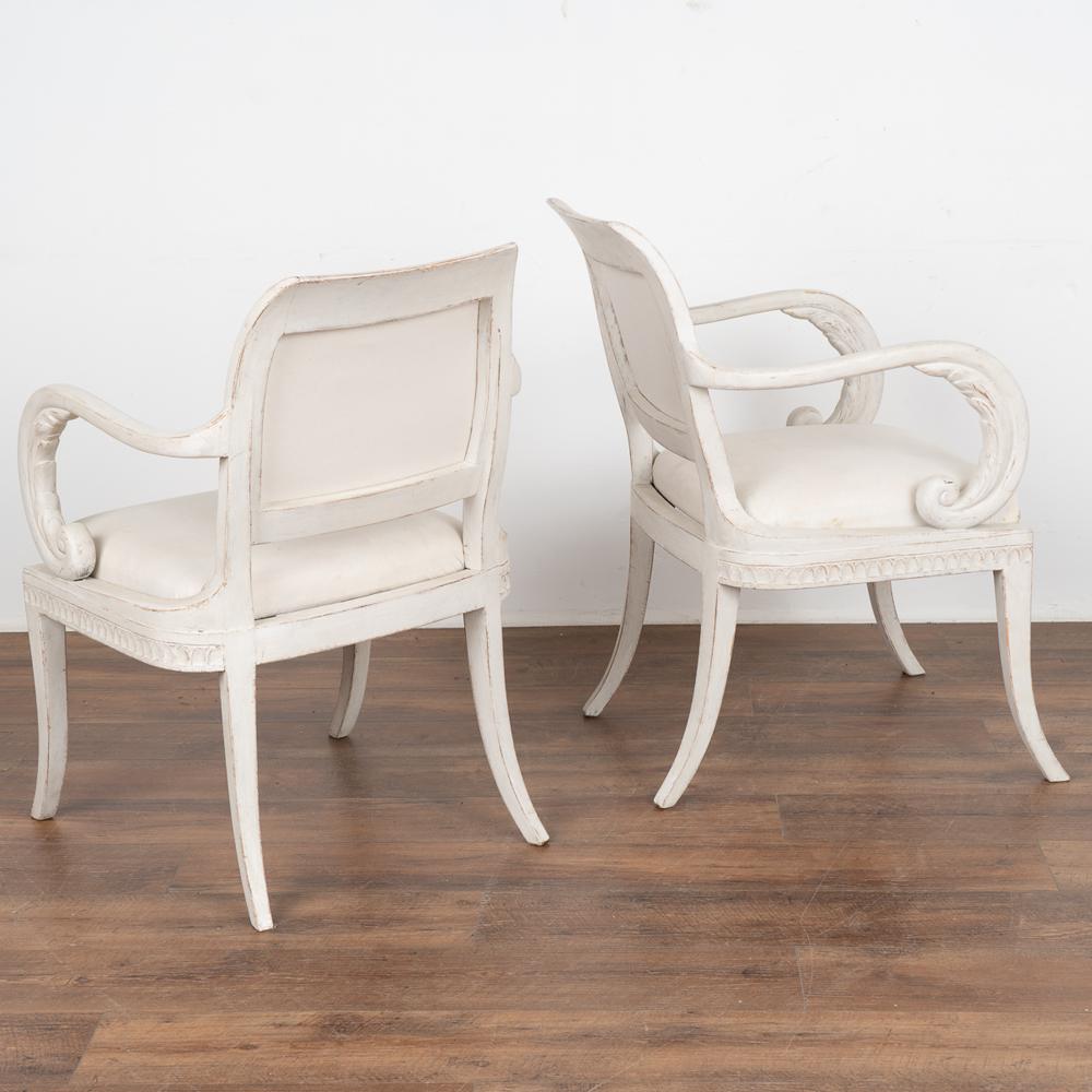 Pair, White Painted Gustavian Arm Chairs, Sweden, circa 1880 4