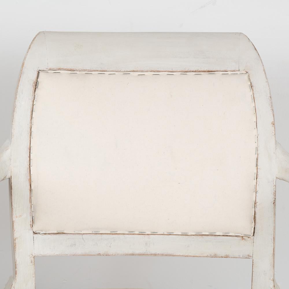 Linen Pair, White Painted Gustavian Arm Chairs, Sweden, circa 1880