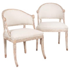 Pair, White Painted Gustavian Arm Chairs, Sweden, circa 1900