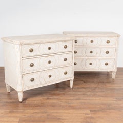 Pair, White Painted Gustavian Chest of Drawers, Sweden, circa 1860-70