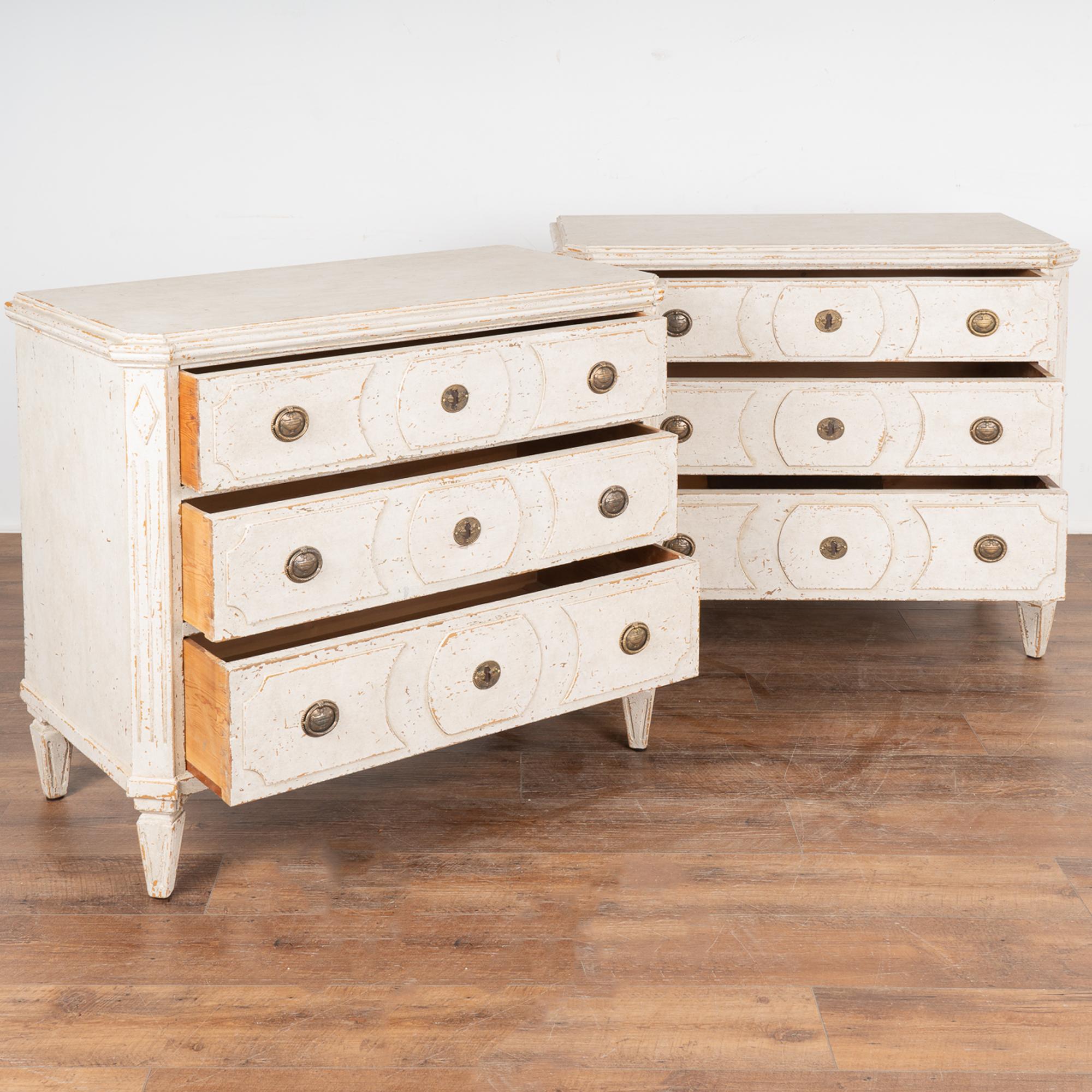 Swedish Pair, White Painted Gustavian Chest of Drawers, Sweden, circa 1860-70