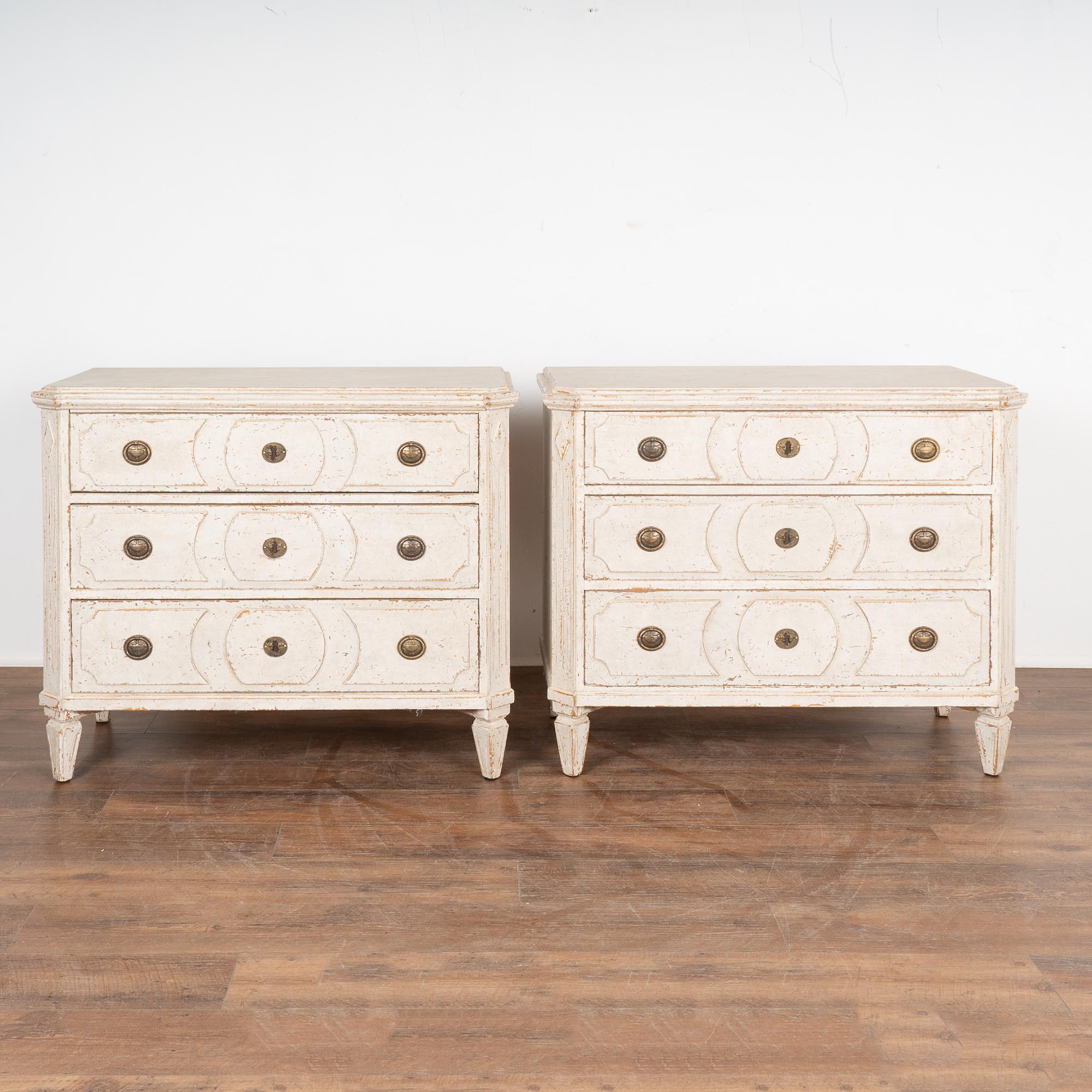 Pair, White Painted Gustavian Chest of Drawers, Sweden, circa 1860-70 In Good Condition In Round Top, TX