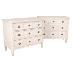 Antique Pair, White Painted Gustavian Chest of Drawers, Sweden, circa 1860-70