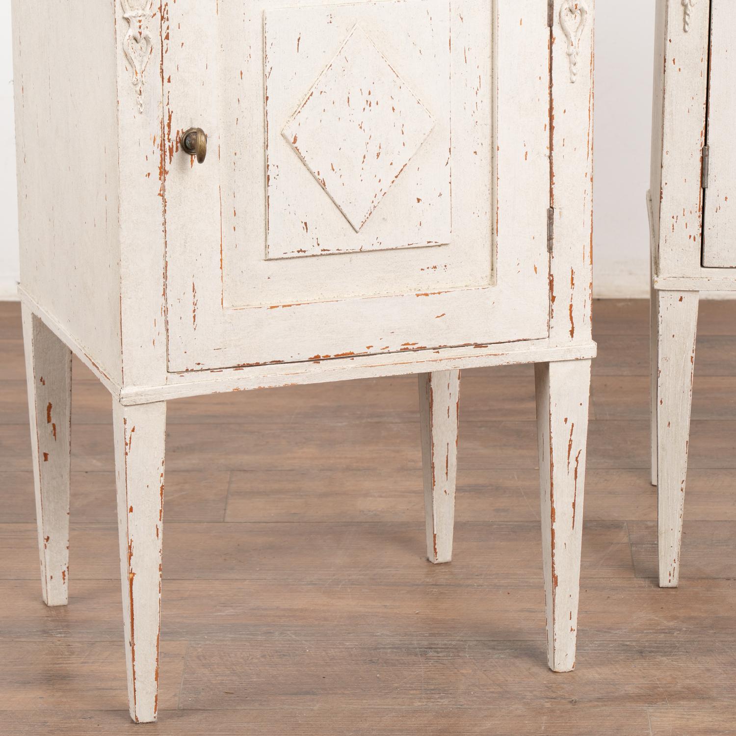 Pair, White Painted Gustavian Nightstands, Sweden circa 1880 For Sale 3