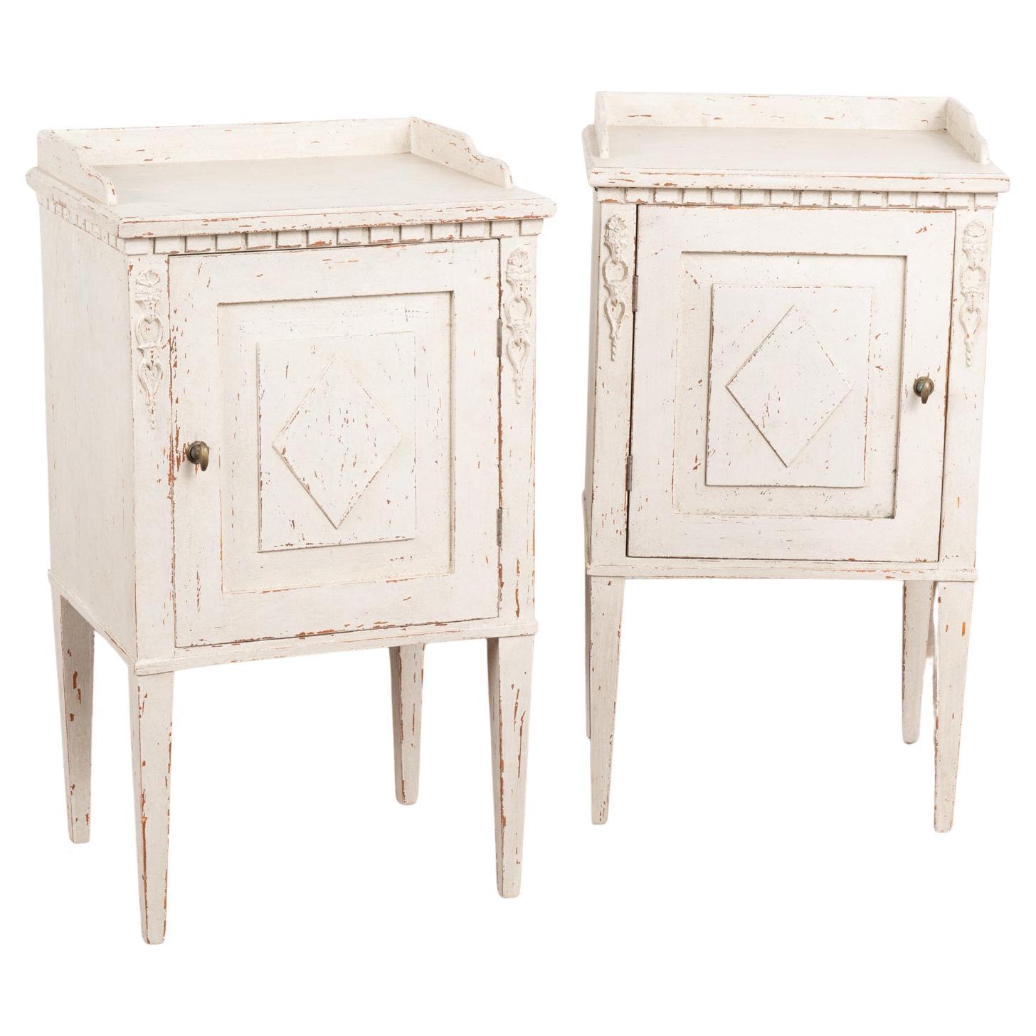 Pair, White Painted Gustavian Nightstands, Sweden circa 1880 For Sale