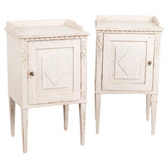 Used Pair, White Painted Gustavian Nightstands, Sweden circa 1880