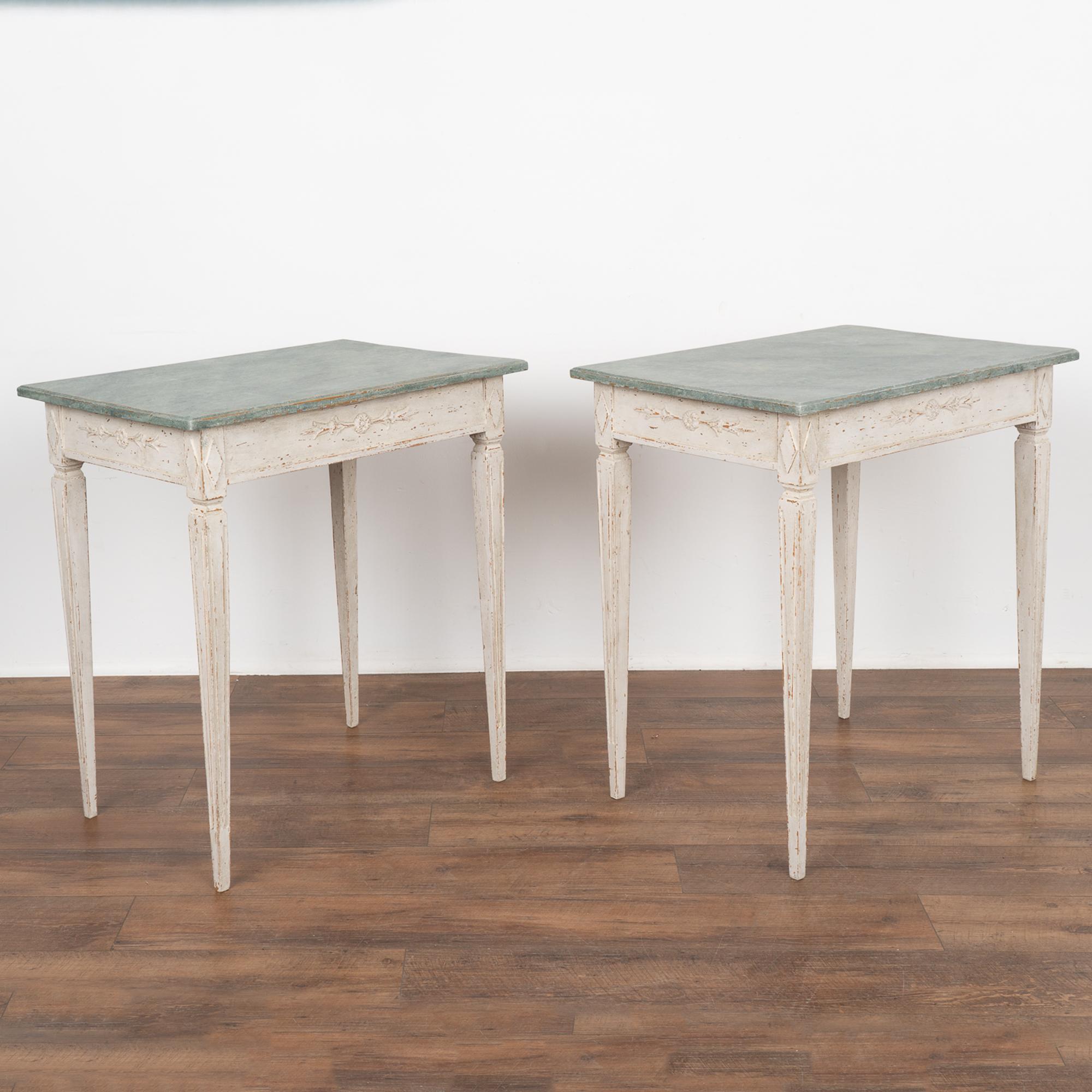 Swedish Pair, White Painted Gustavian Side Tables, Sweden circa 1880