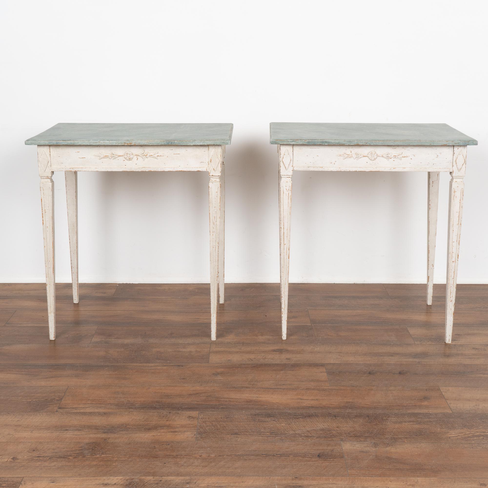 Pair, White Painted Gustavian Side Tables, Sweden circa 1880 In Good Condition In Round Top, TX