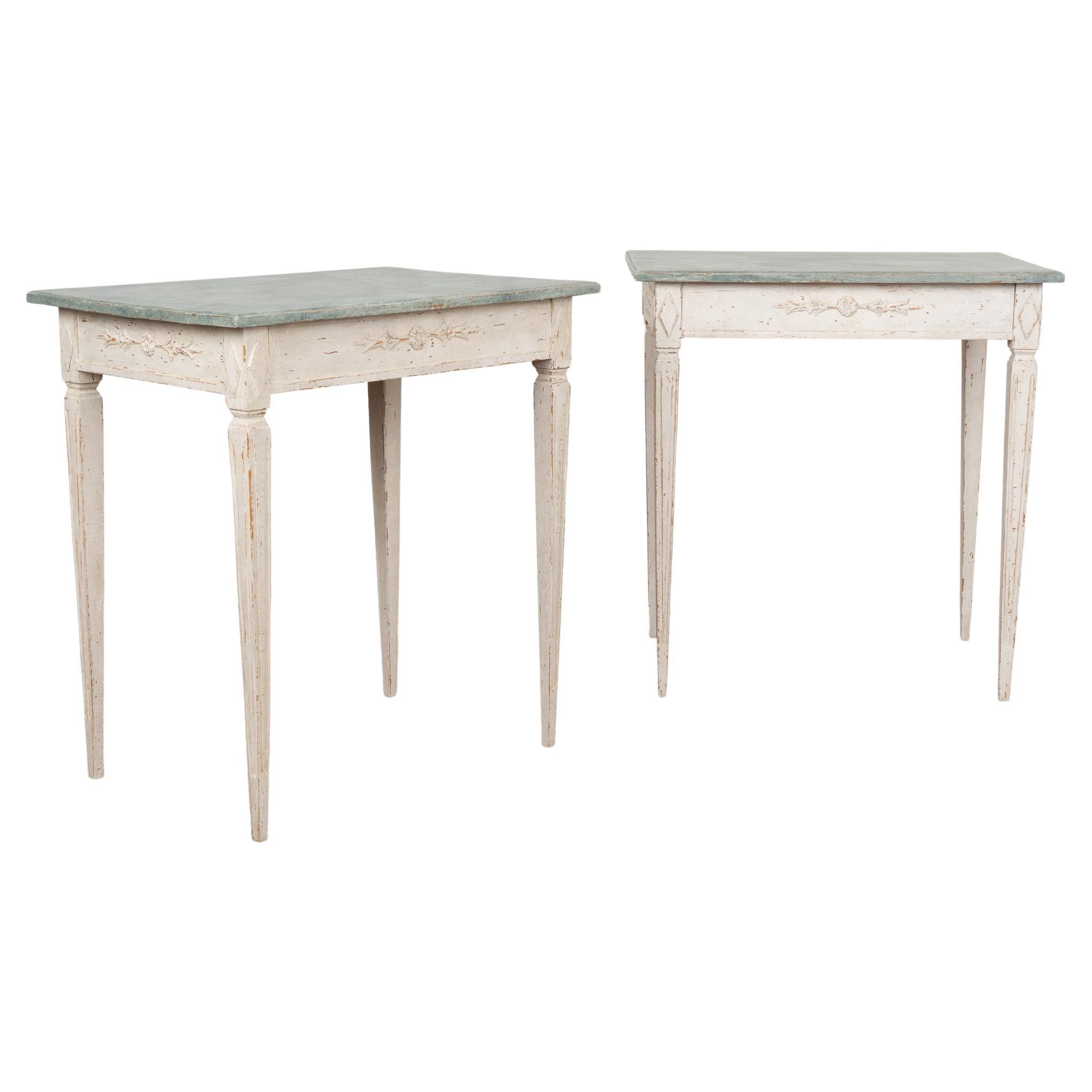Pair, White Painted Gustavian Side Tables, Sweden circa 1880