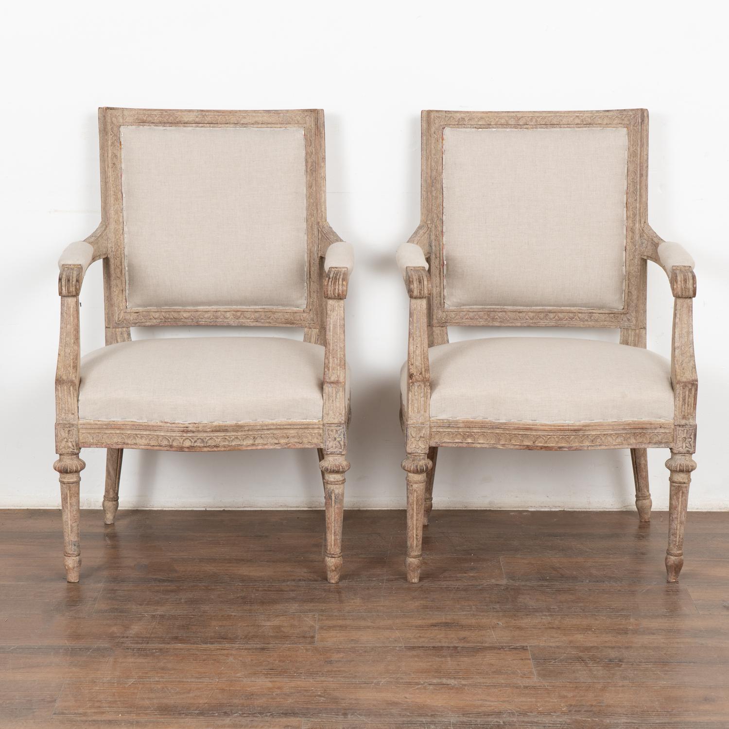 Swedish Pair, White Painted Gustavian Style Armchairs, Sweden circa 1900's For Sale