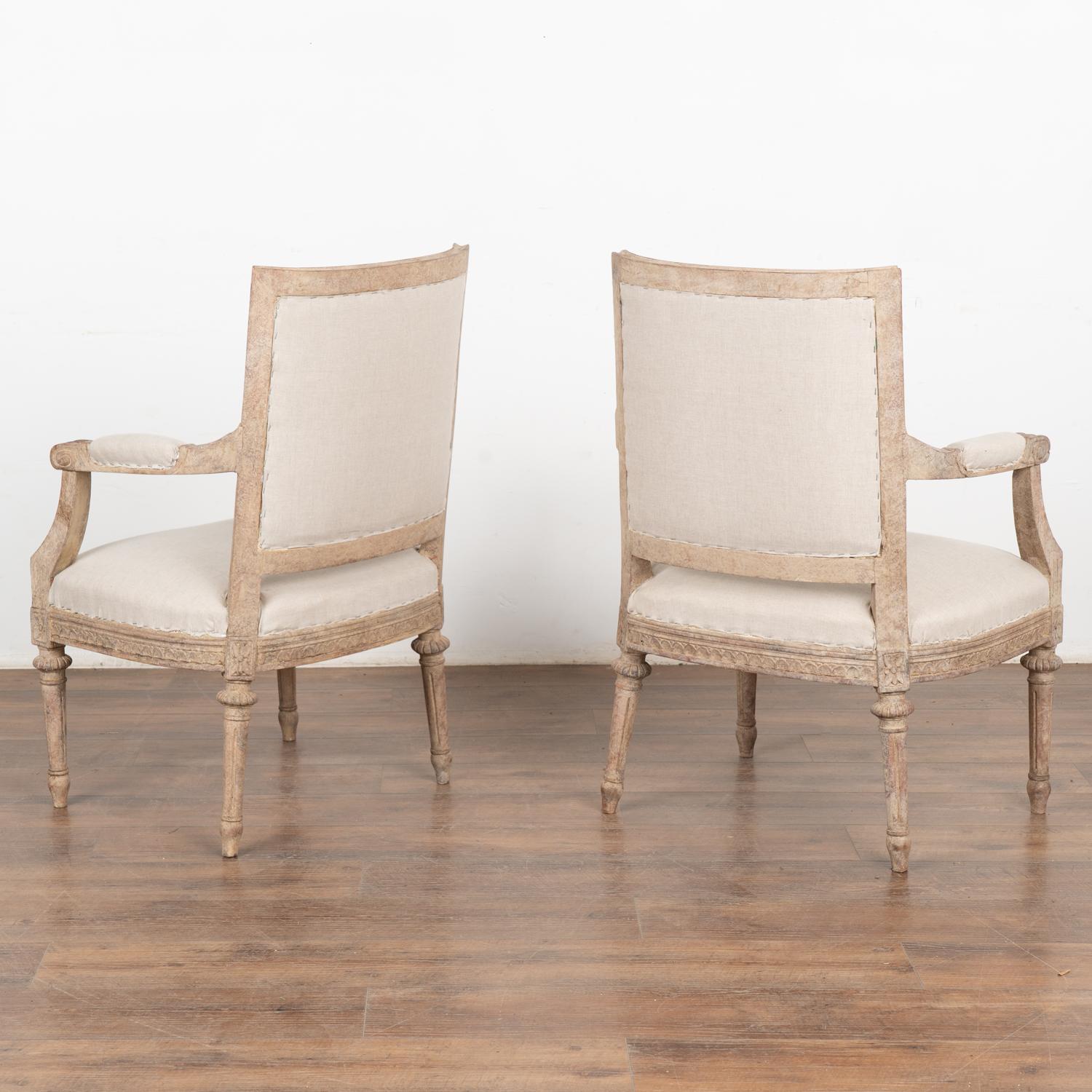 Pair, White Painted Gustavian Style Armchairs, Sweden circa 1900's For Sale 3
