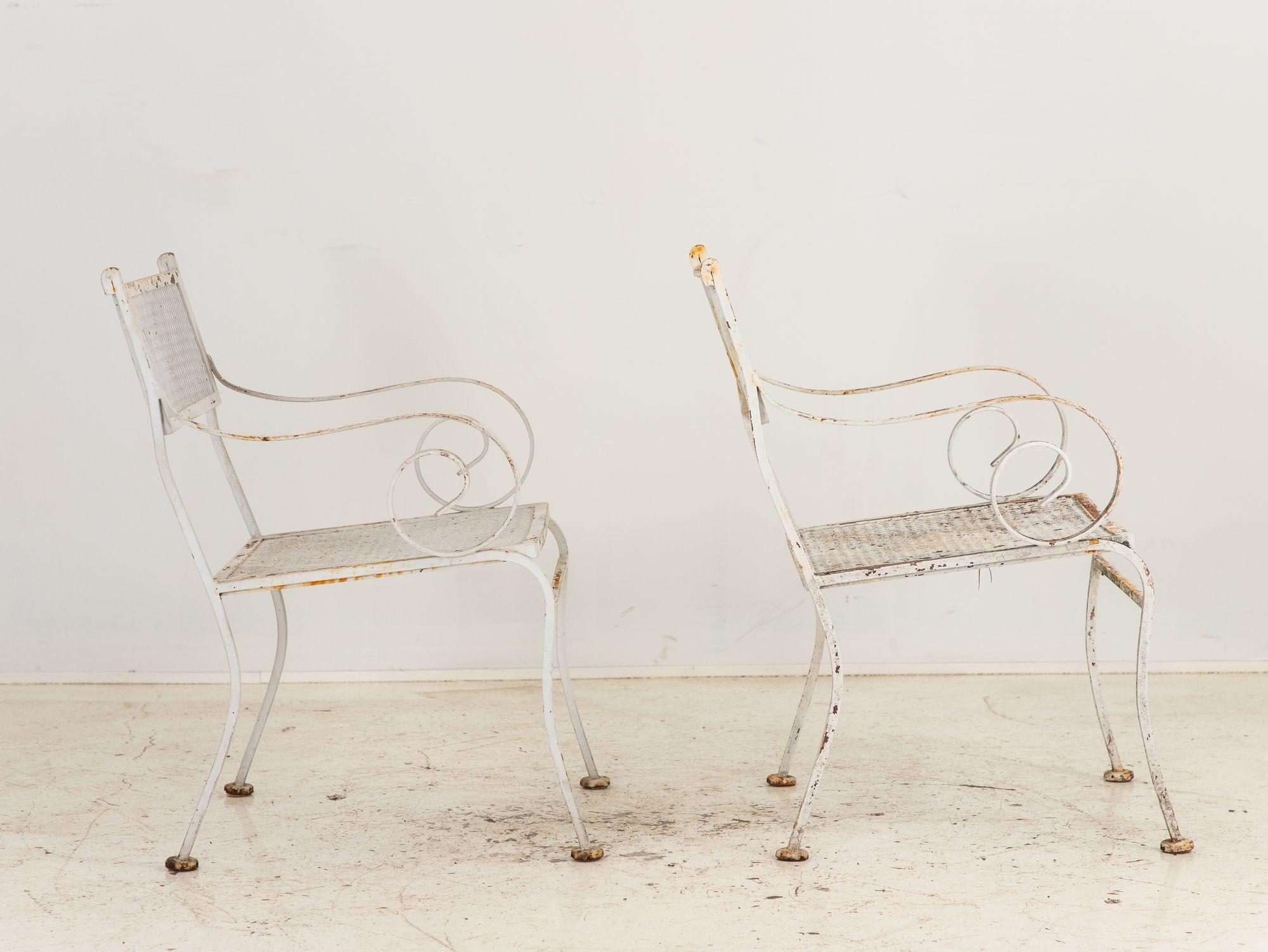 Pair White Painted Metal Garden Chairs, American mid 20th Century For Sale 8