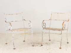 Pair White Painted Metal Garden Chairs, American mid 20th Century