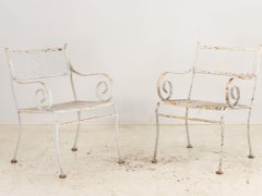 Pair White Painted Metal Garden Chairs, American mid 20th Century