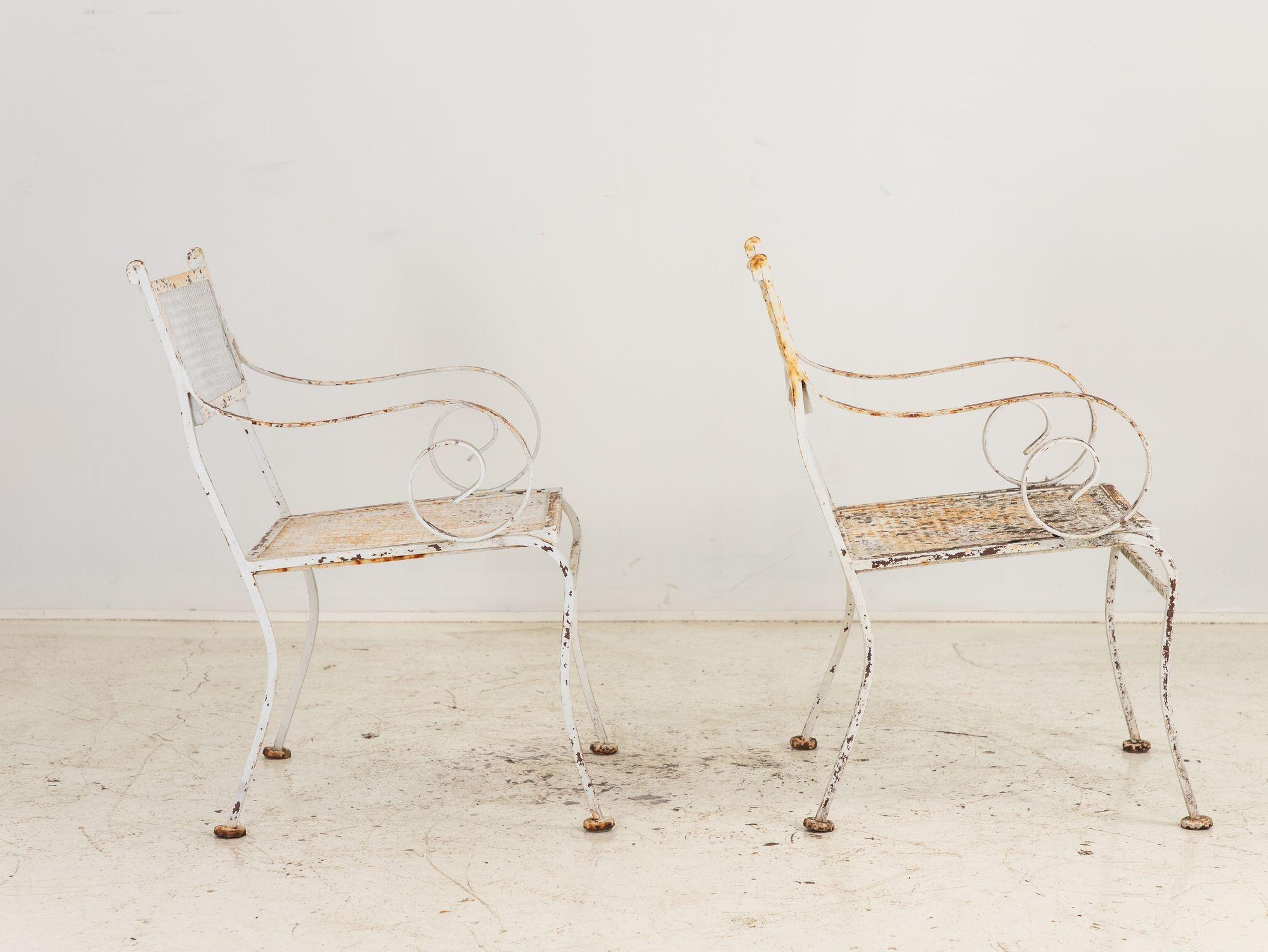 Pair White Painted Metal Garden Chairs, American mid 20th Century For Sale 1