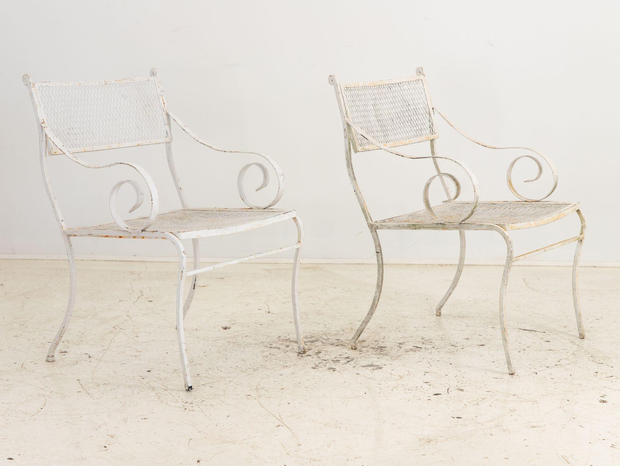 Pair White Painted Metal Garden Chairs, American mid 20th Century For Sale 1