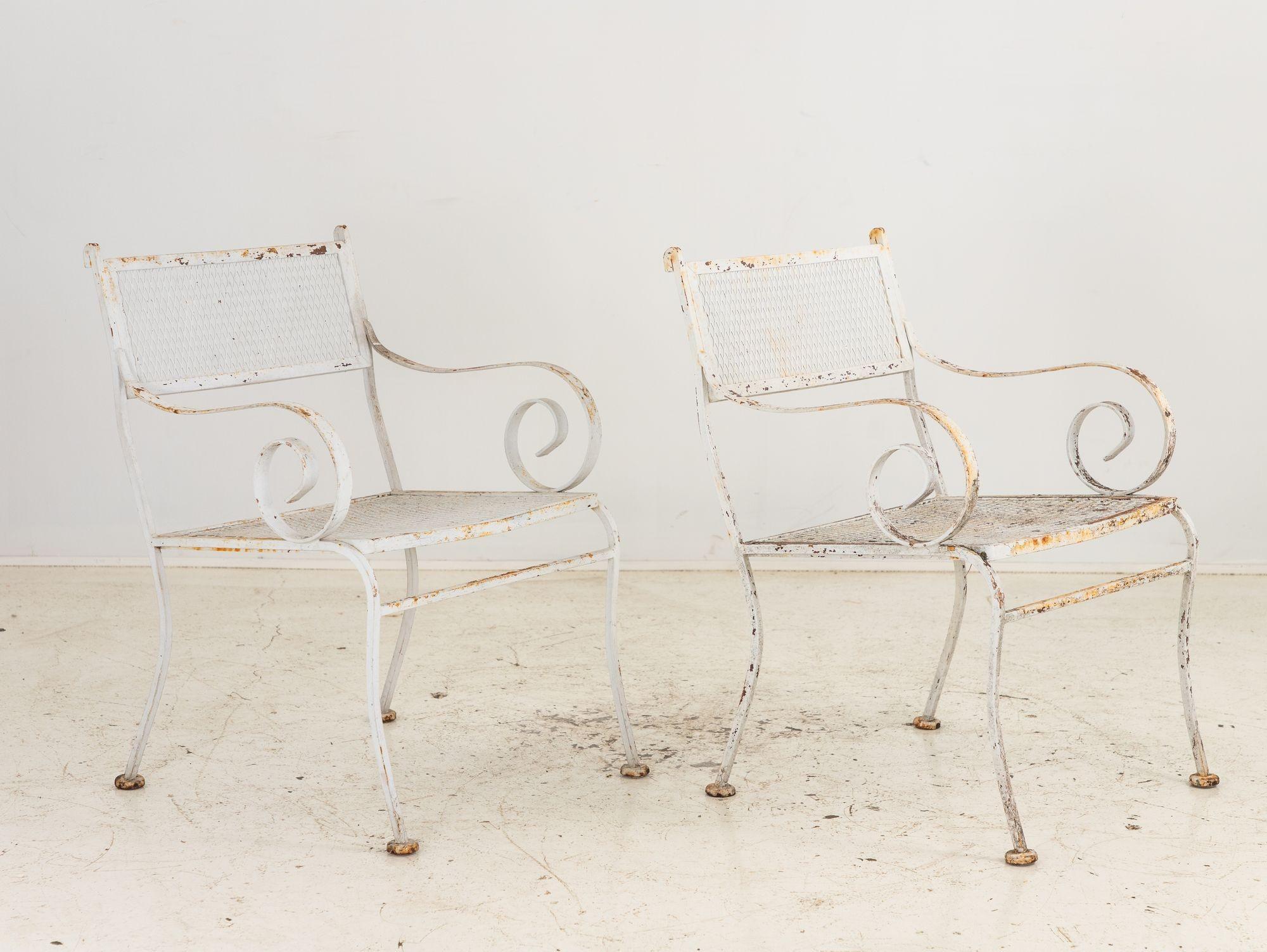 Pair White Painted Metal Garden Chairs, American mid 20th Century For Sale 2