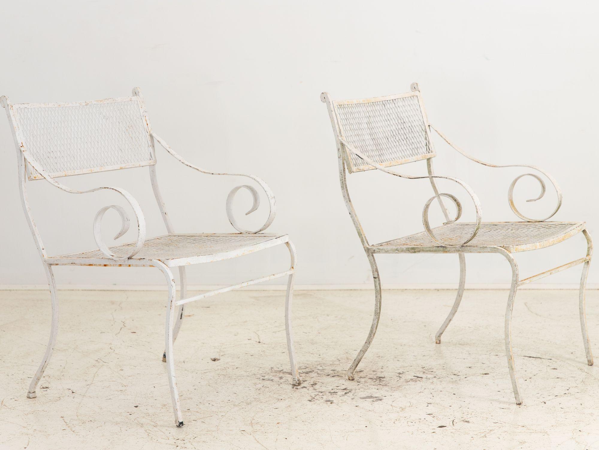 Pair White Painted Metal Garden Chairs, American mid 20th Century For Sale 2