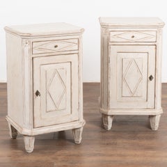 Pair, White Painted Nightstands Small Cabinets, Sweden circa 1900's
