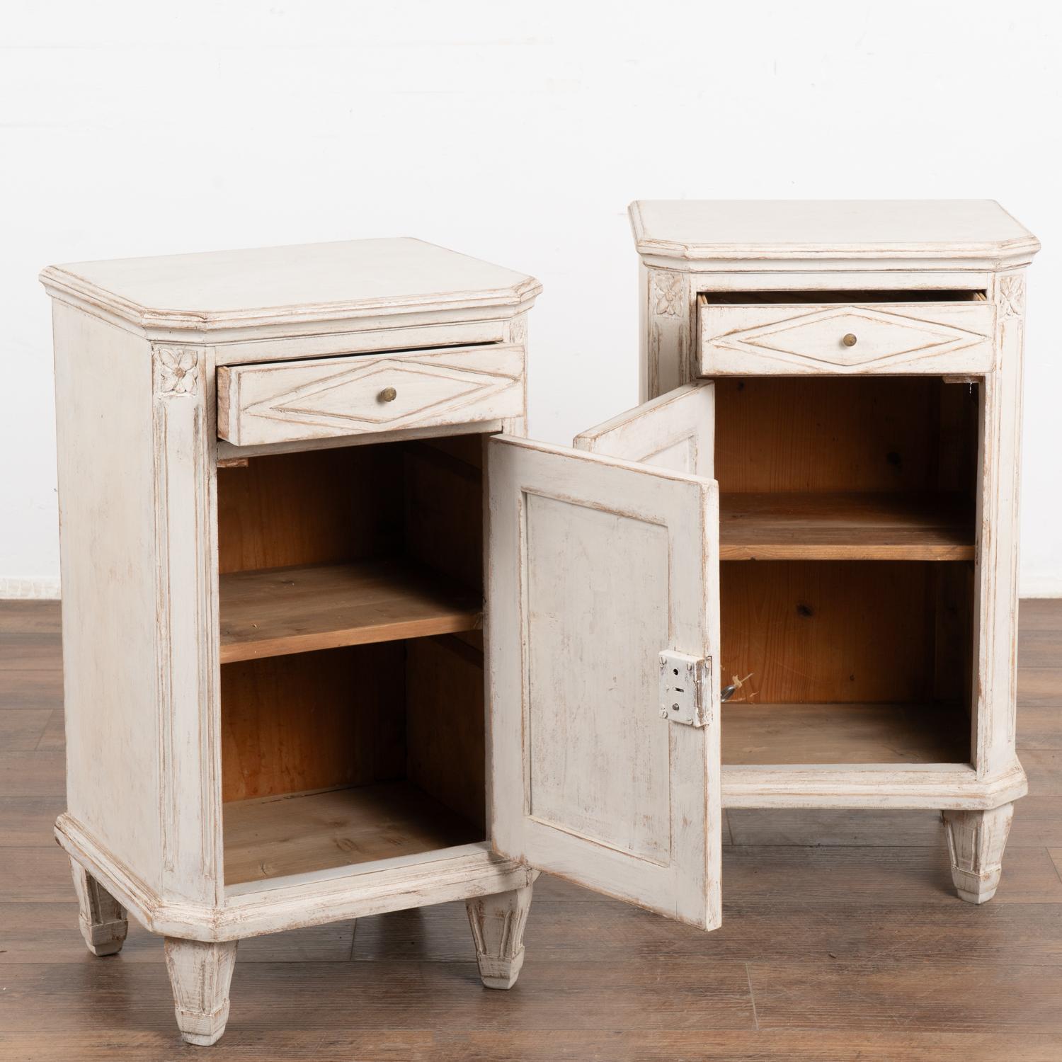 Country Pair, White Painted Nightstands Small Cabinets, Sweden circa 1900's