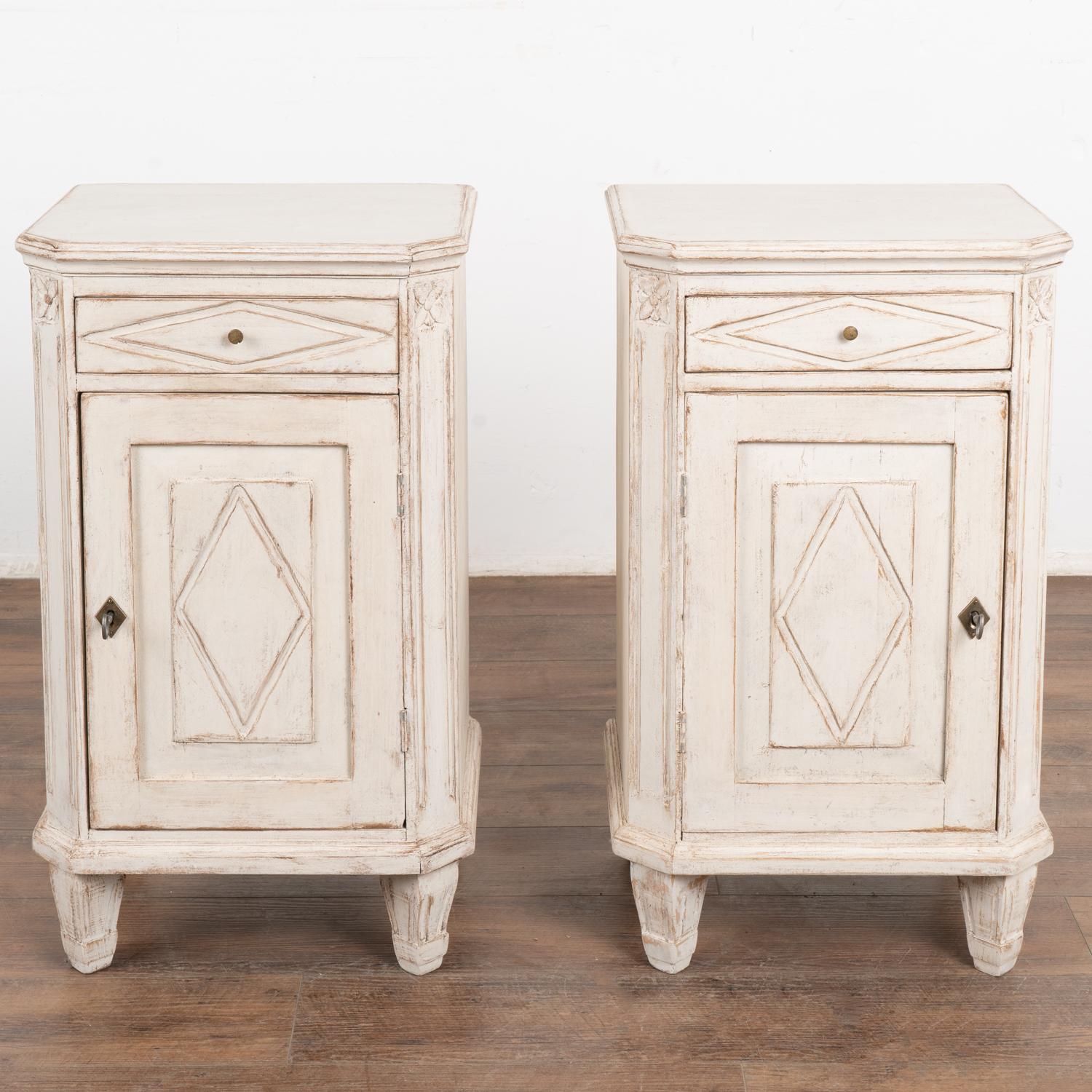 Swedish Pair, White Painted Nightstands Small Cabinets, Sweden circa 1900's For Sale