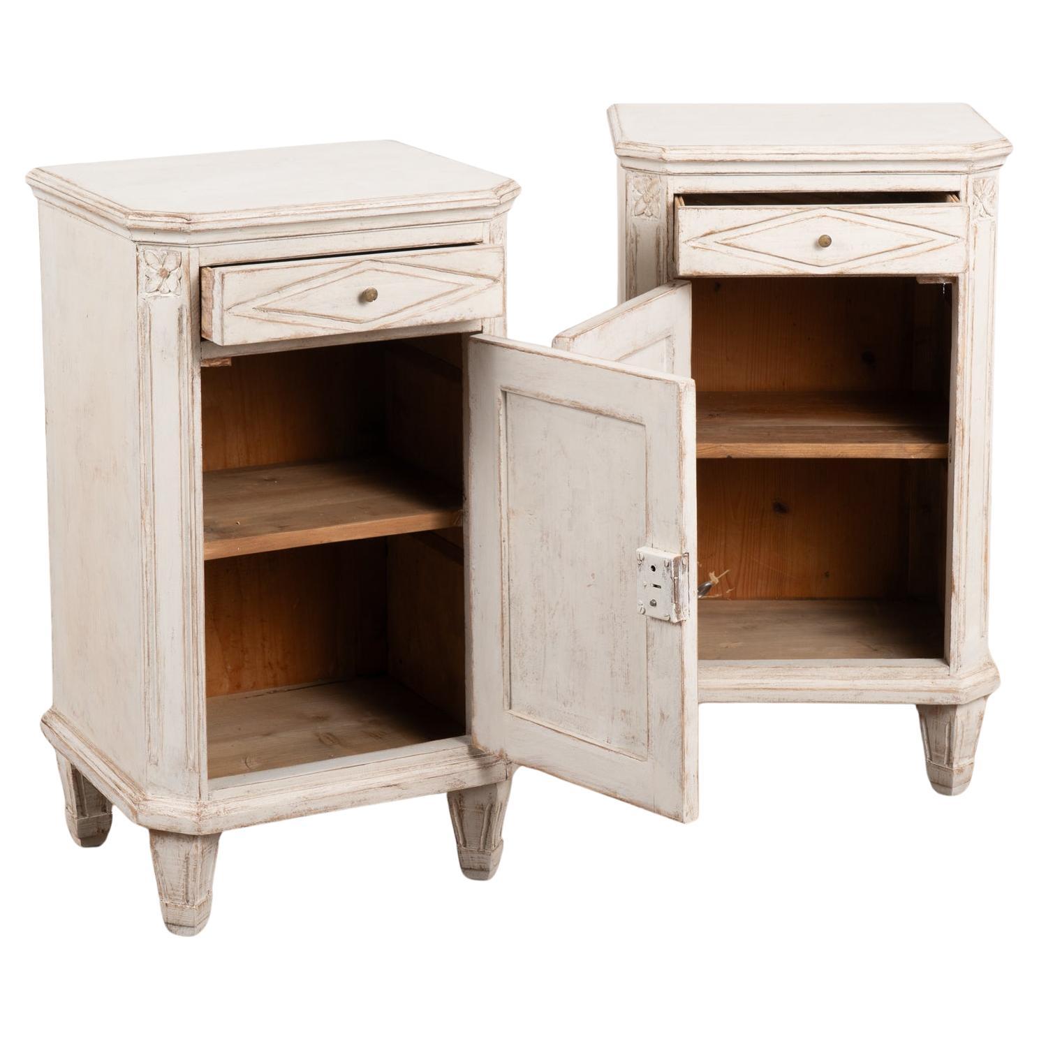 Pair, White Painted Nightstands Small Cabinets, Sweden circa 1900's For Sale